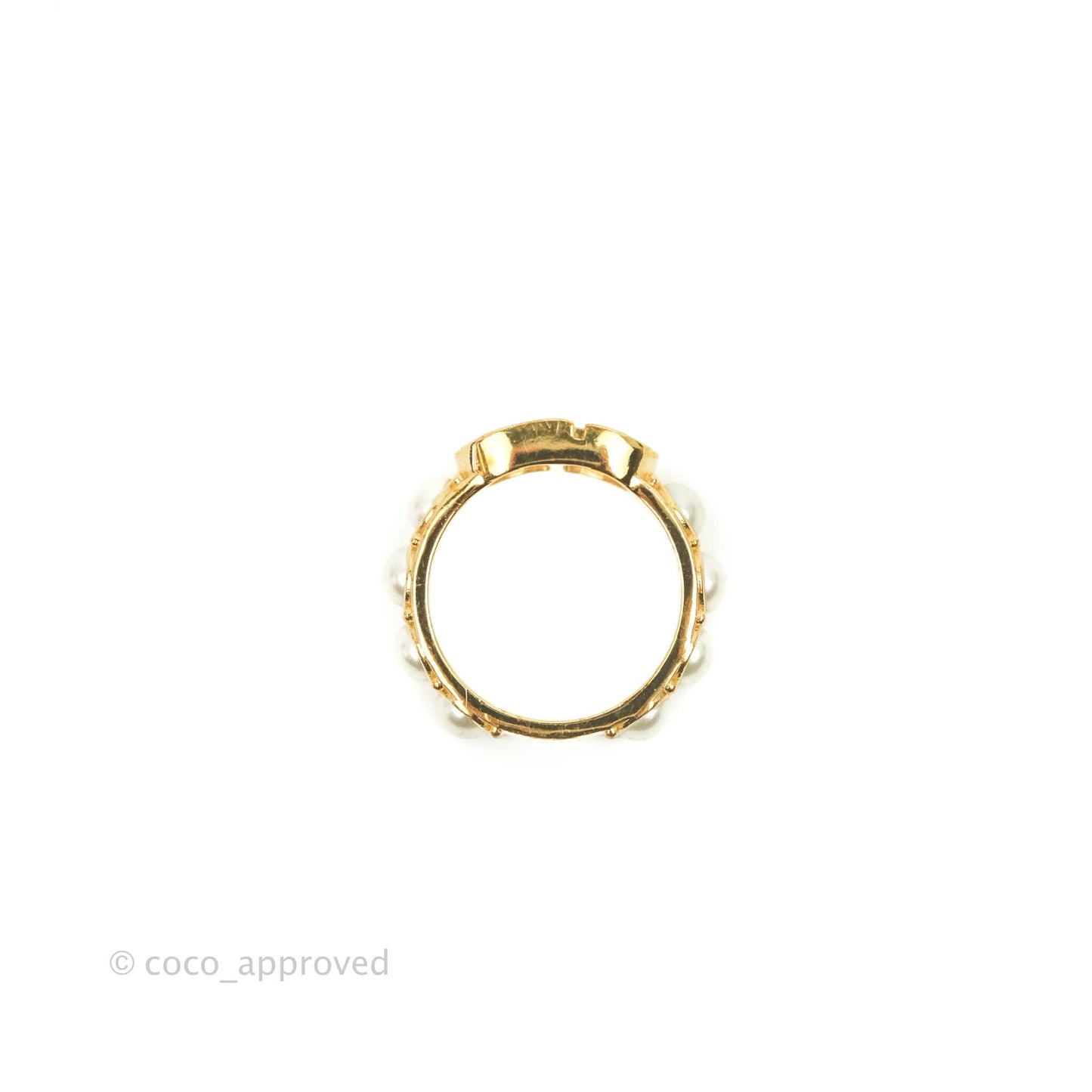 Christian Dior CD Pearl Ring Gold Tone Size S