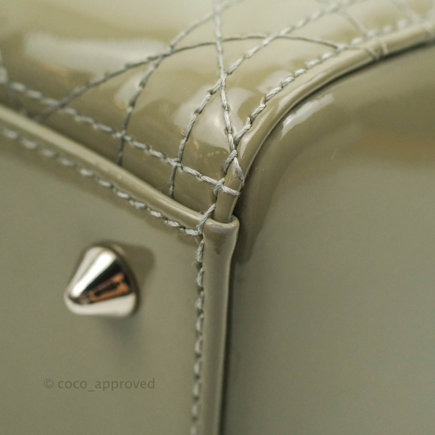 Christian Dior Medium Lady Dior Light Olive Patent Leather Silver Hardware