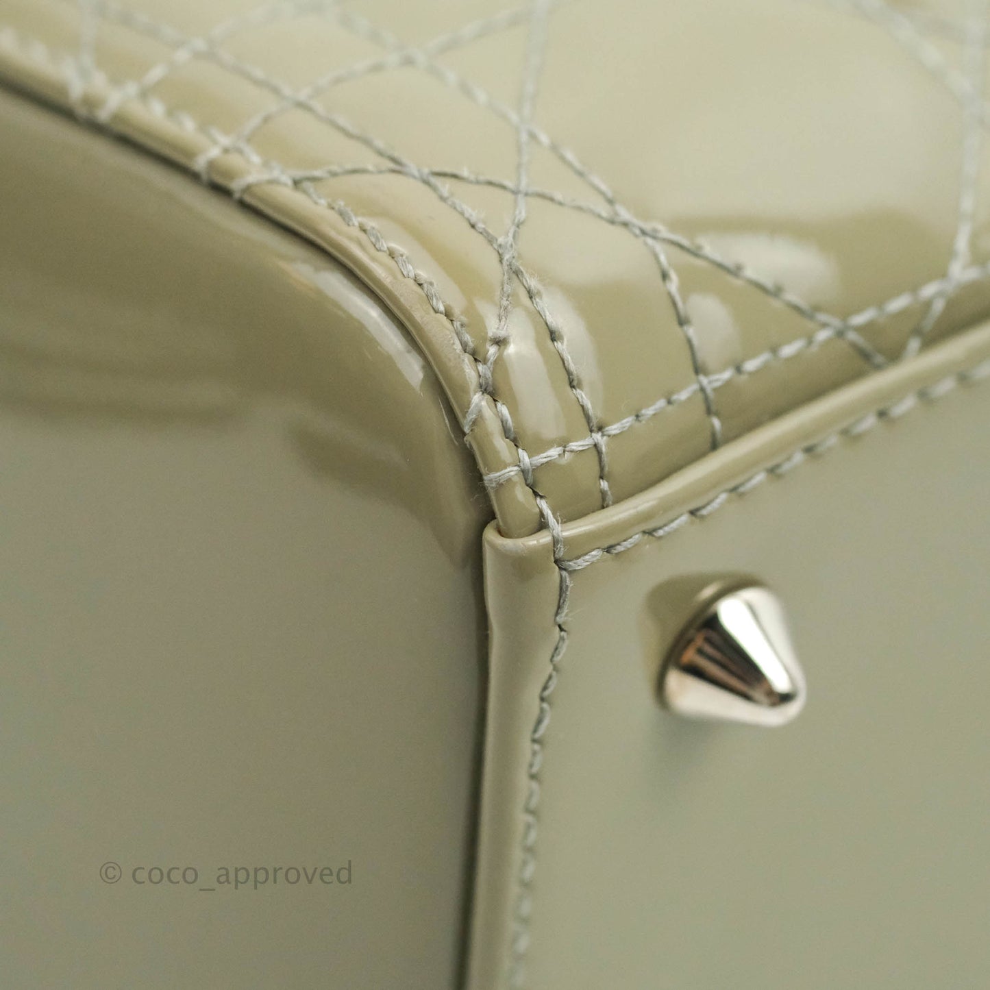 Christian Dior Medium Lady Dior Light Olive Patent Leather Silver Hardware