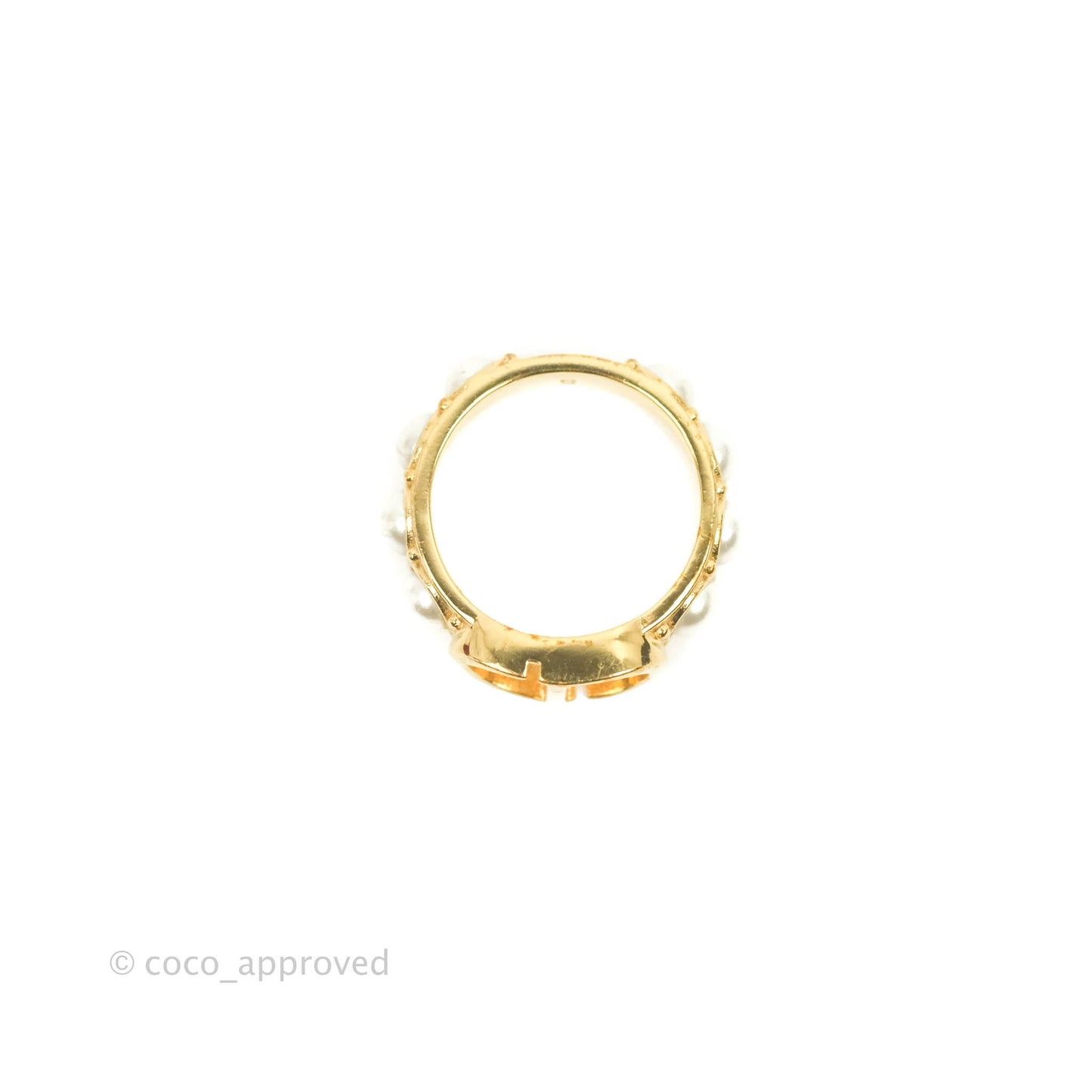 Christian Dior CD Pearl Ring Gold Tone Size S