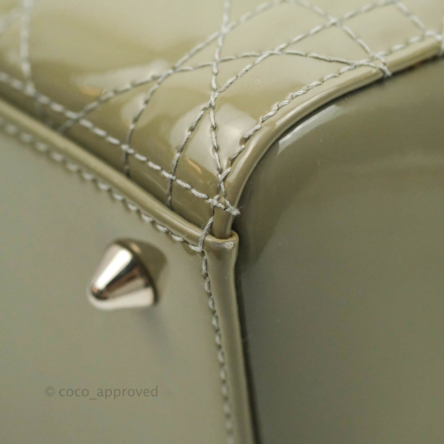 Christian Dior Medium Lady Dior Light Olive Patent Leather Silver Hardware