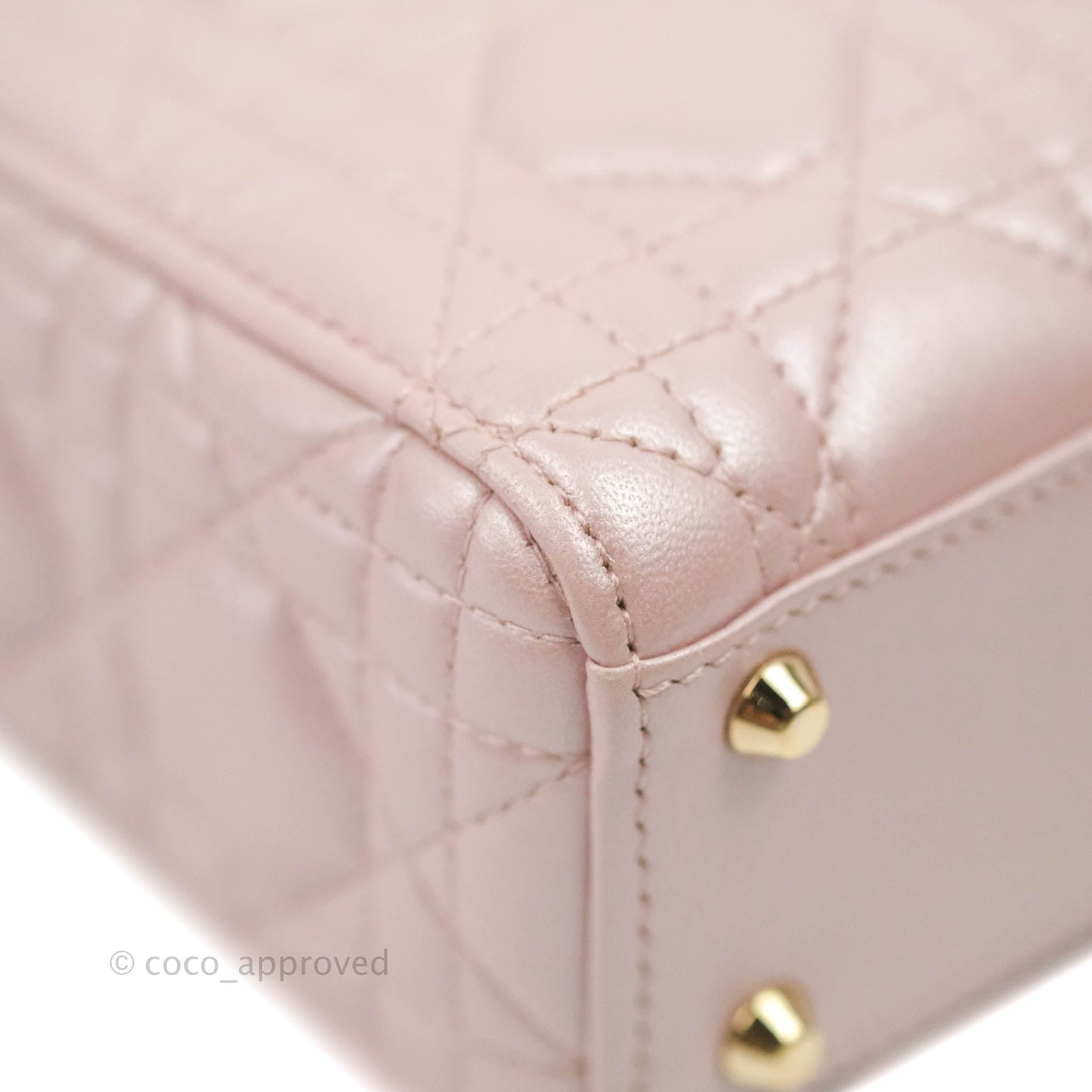 Christian Dior Cannage Mini Lady Dior Iridescent Light Pink Gold Hardware