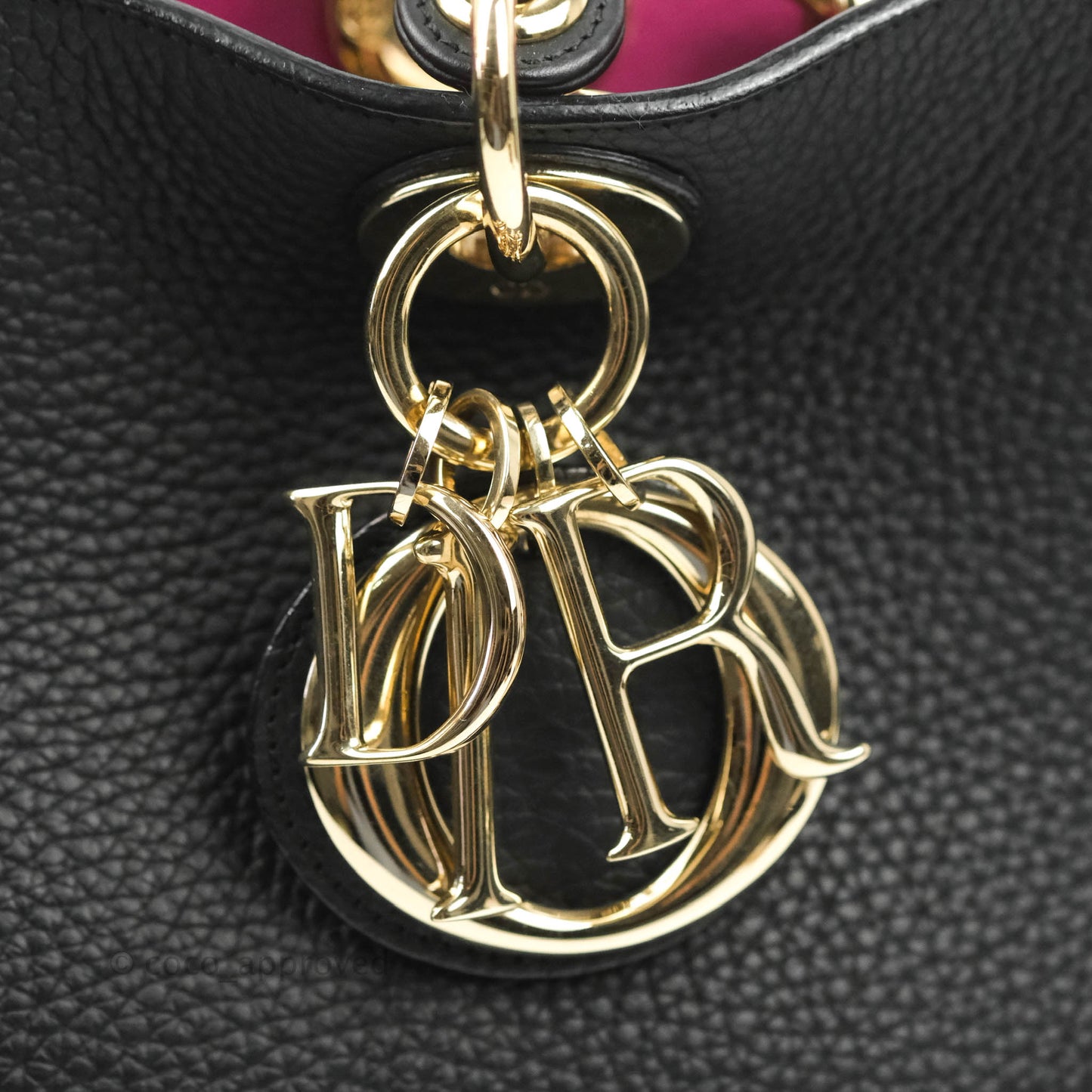 Christian Dior Medium Diorissimo Bag Black Fuchsia Grained Calfskin Gold Hardware