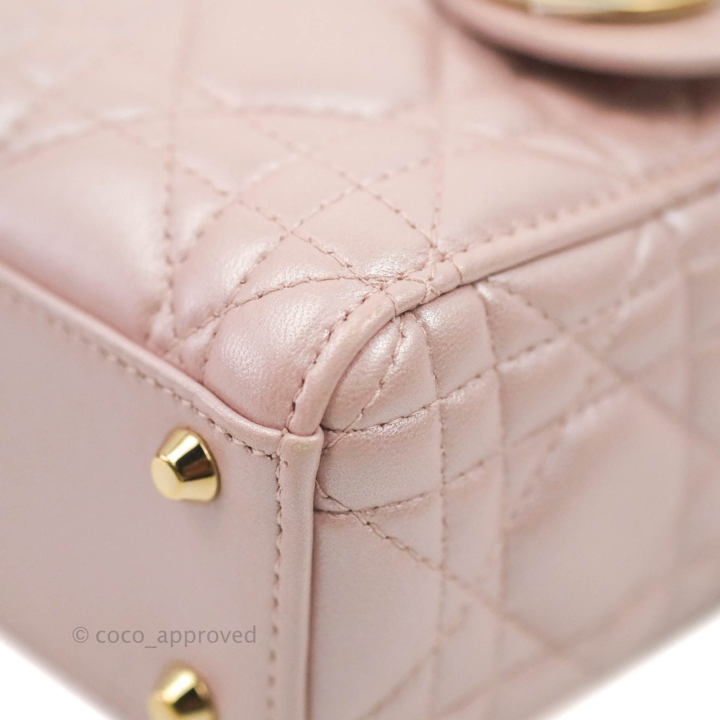 Christian Dior Cannage Mini Lady Dior Iridescent Light Pink Gold Hardware