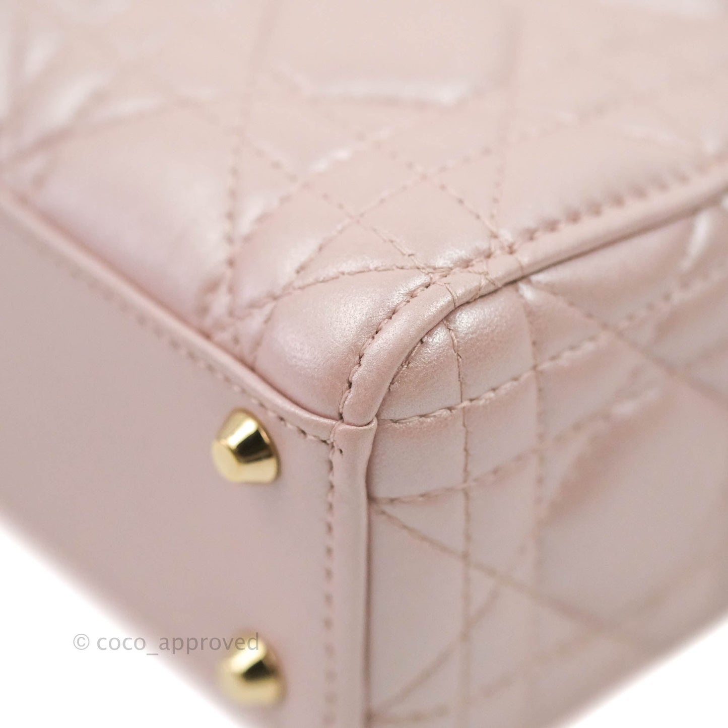 Christian Dior Cannage Mini Lady Dior Iridescent Light Pink Gold Hardware