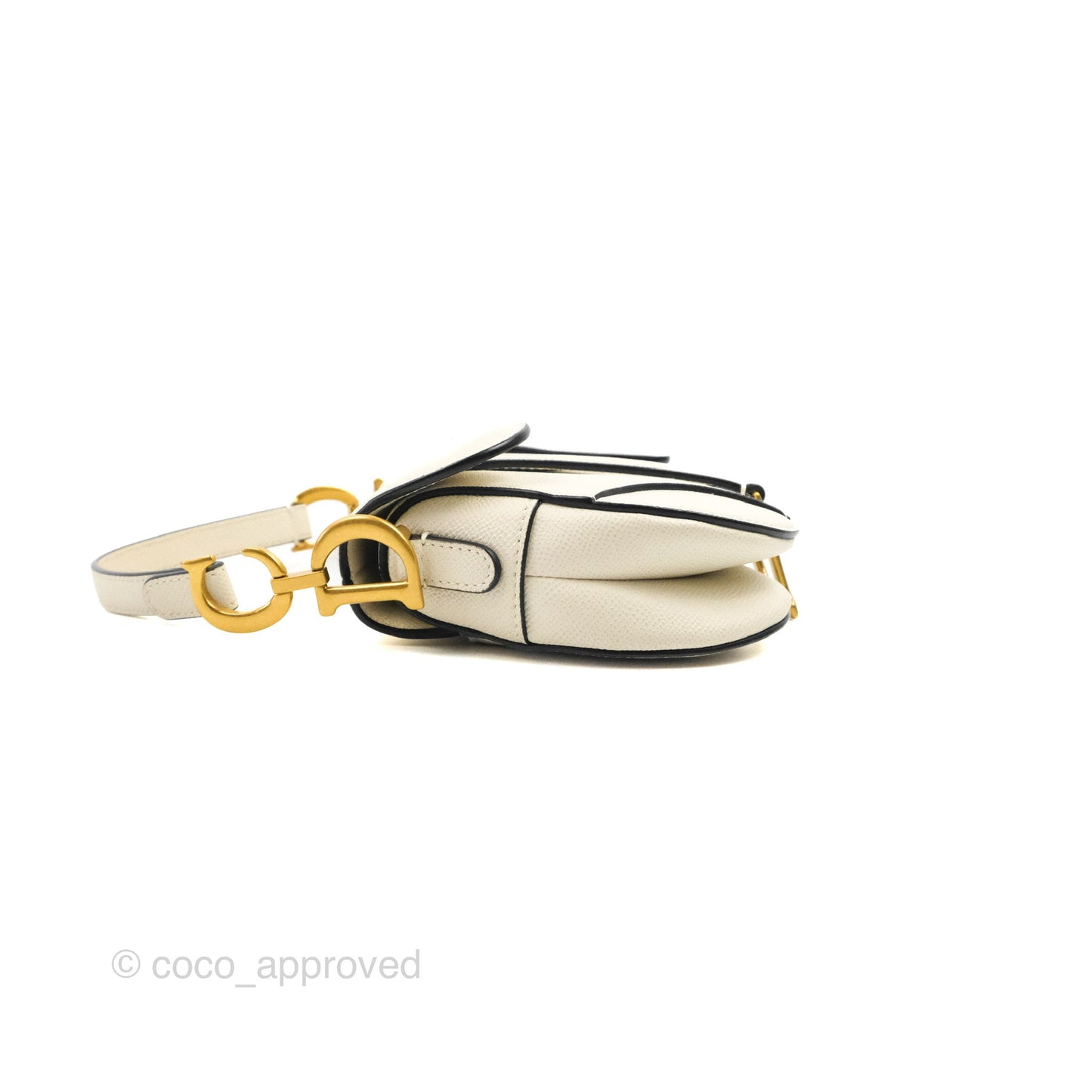 Christian Dior Mini Saddle Bag White Grained Calfskin Gold Hardware