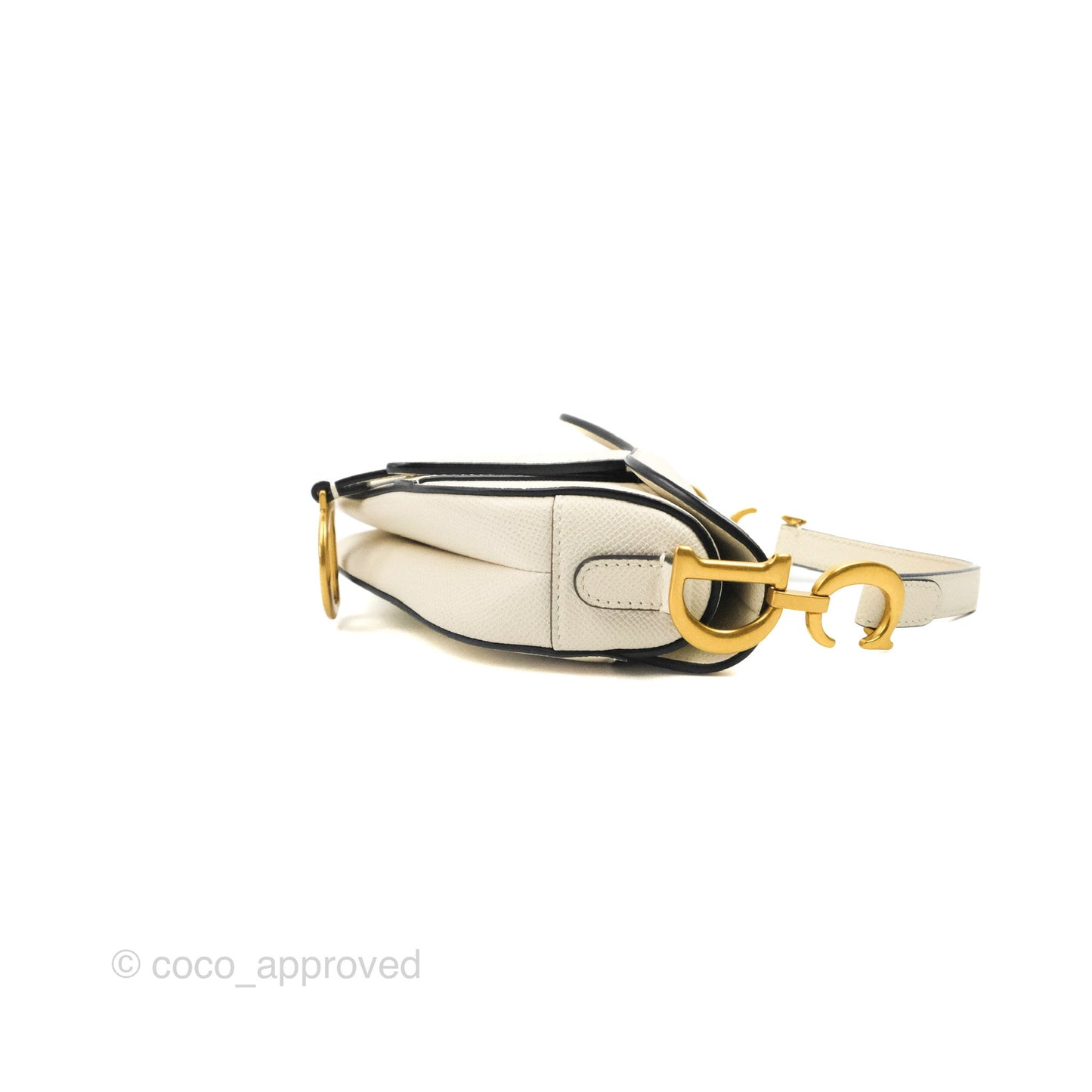 Christian Dior Mini Saddle Bag White Grained Calfskin Gold Hardware