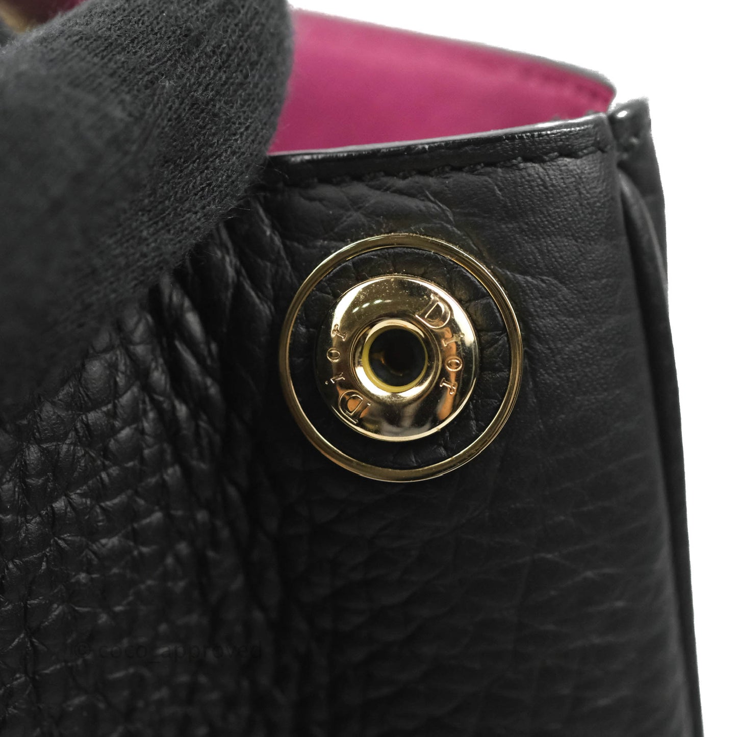 Christian Dior Medium Diorissimo Bag Black Fuchsia Grained Calfskin Gold Hardware