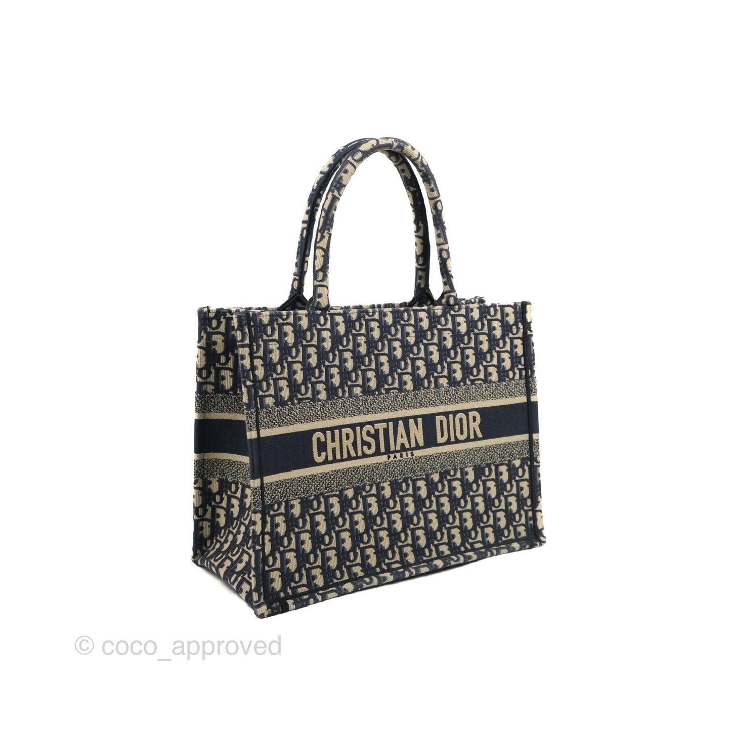 Christian Dior Medium Blue (Old Small) Dior Oblique Embroidery Canvas Book Tote