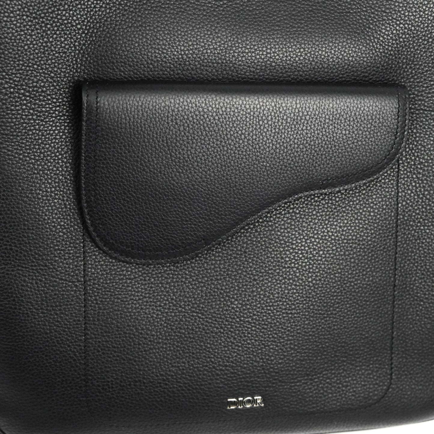 Dior Men's Saddle Tote Bag with Shoulder Strap Black Grained Leather