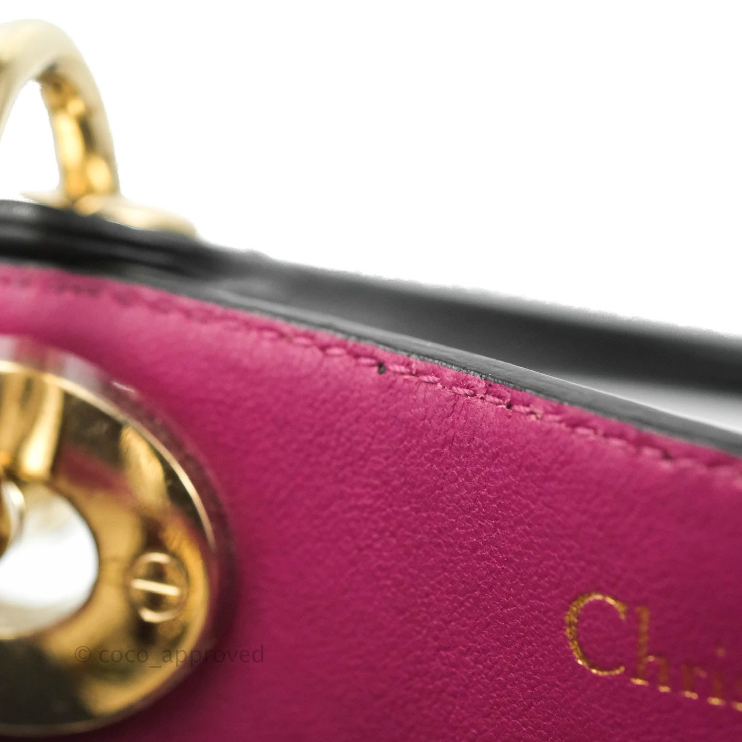 Christian Dior Medium Diorissimo Bag Black Fuchsia Grained Calfskin Gold Hardware