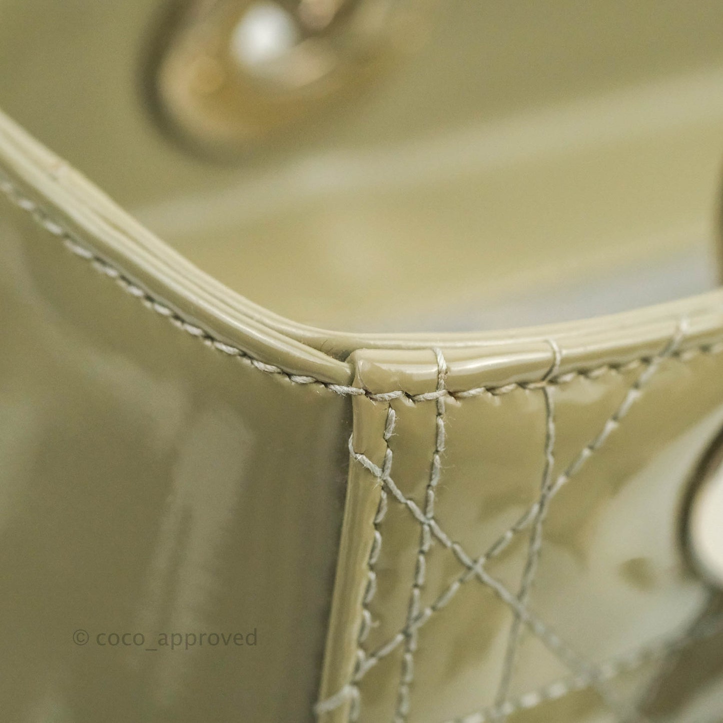 Christian Dior Medium Lady Dior Light Olive Patent Leather Silver Hardware