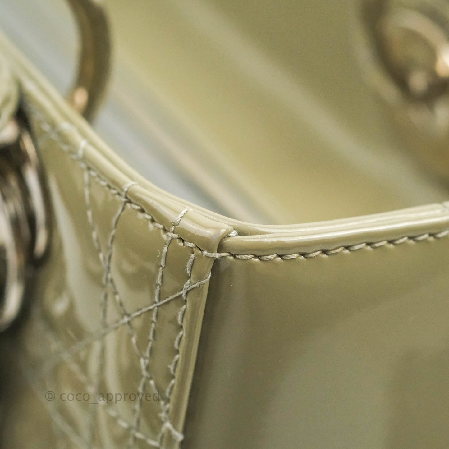 Christian Dior Medium Lady Dior Light Olive Patent Leather Silver Hardware