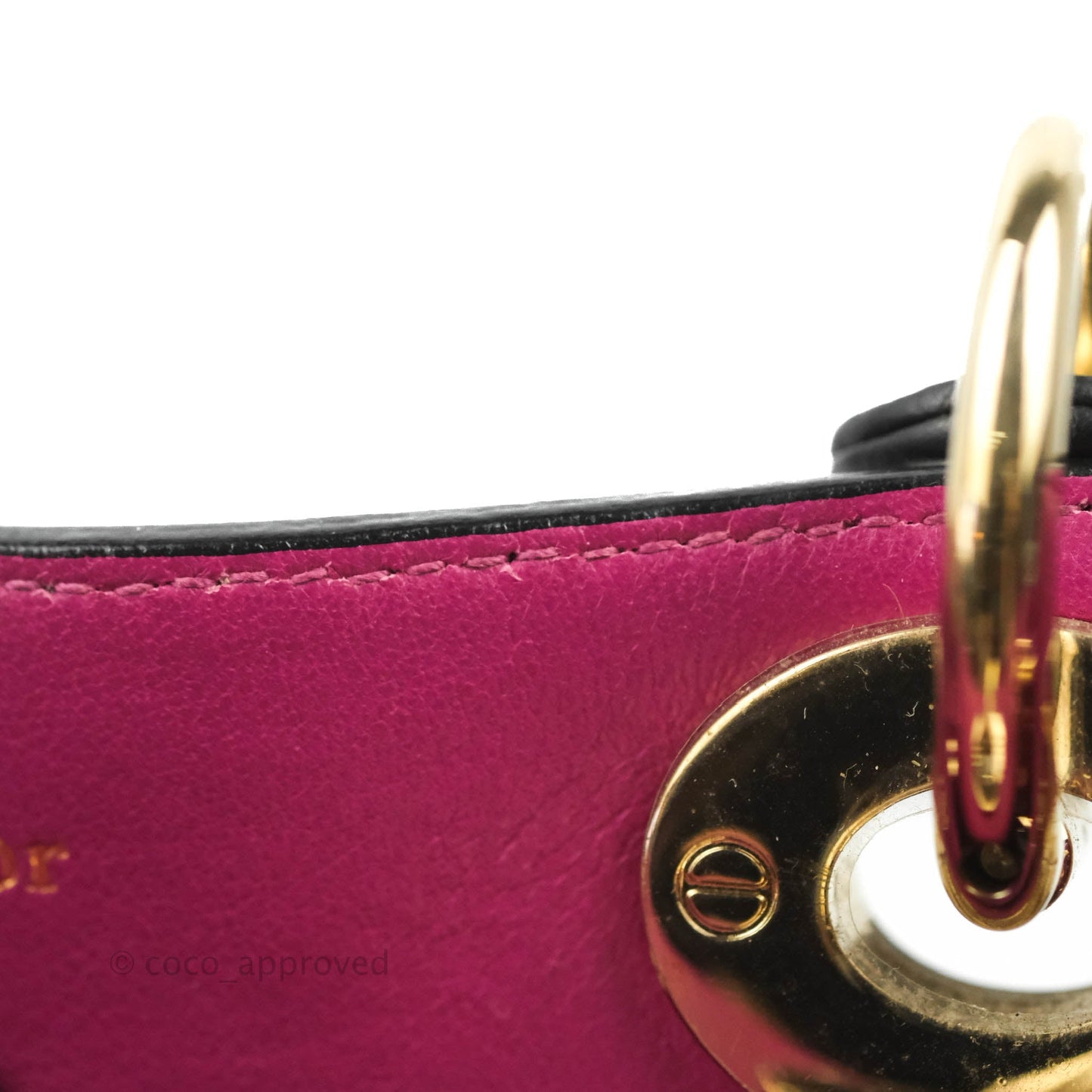 Christian Dior Medium Diorissimo Bag Black Fuchsia Grained Calfskin Gold Hardware