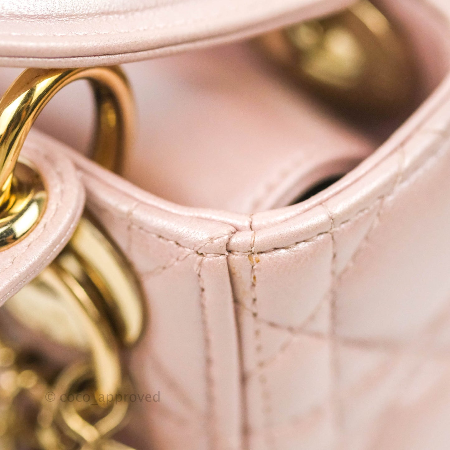 Christian Dior Cannage Mini Lady Dior Iridescent Light Pink Gold Hardware