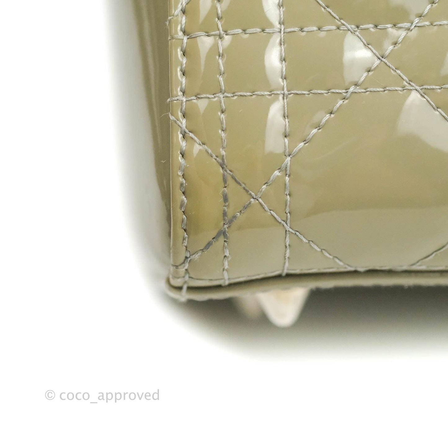Christian Dior Medium Lady Dior Light Olive Patent Leather Silver Hardware