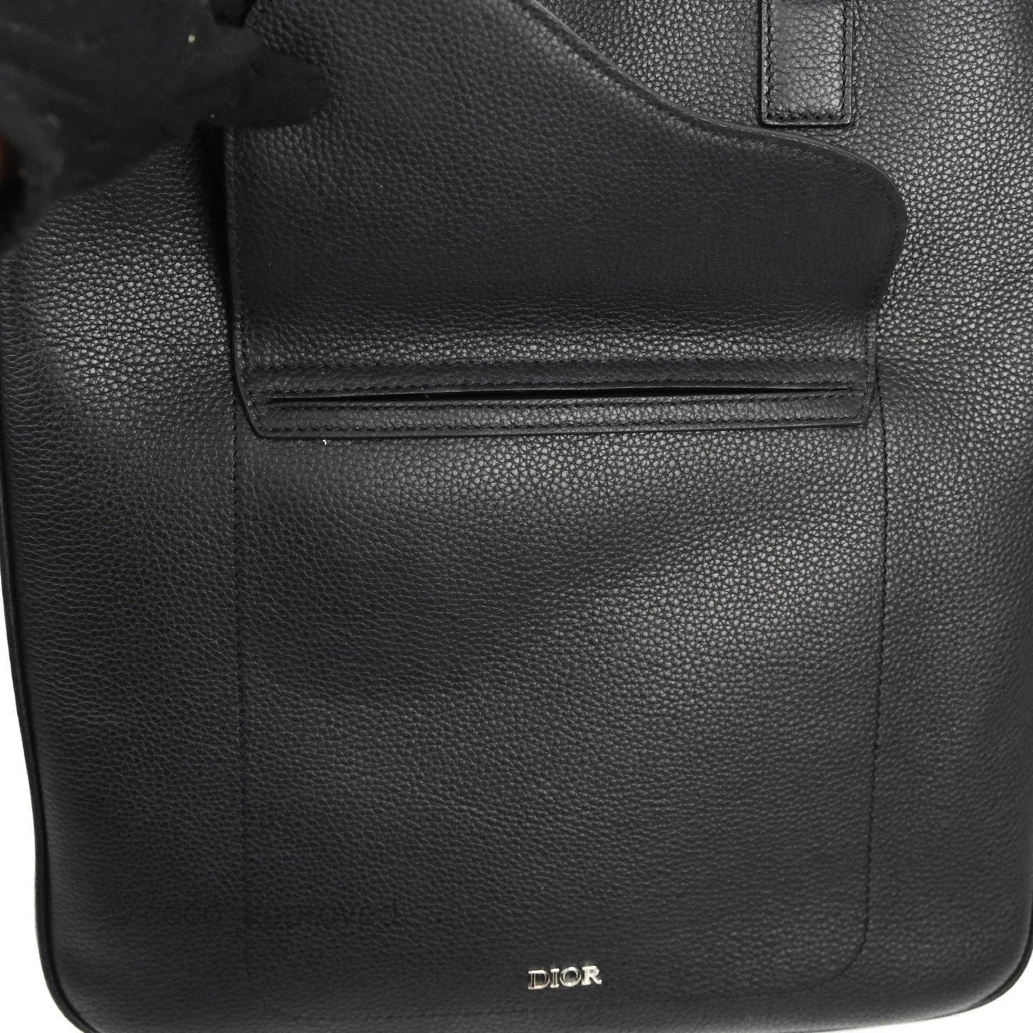 Dior Men's Saddle Tote Bag with Shoulder Strap Black Grained Leather