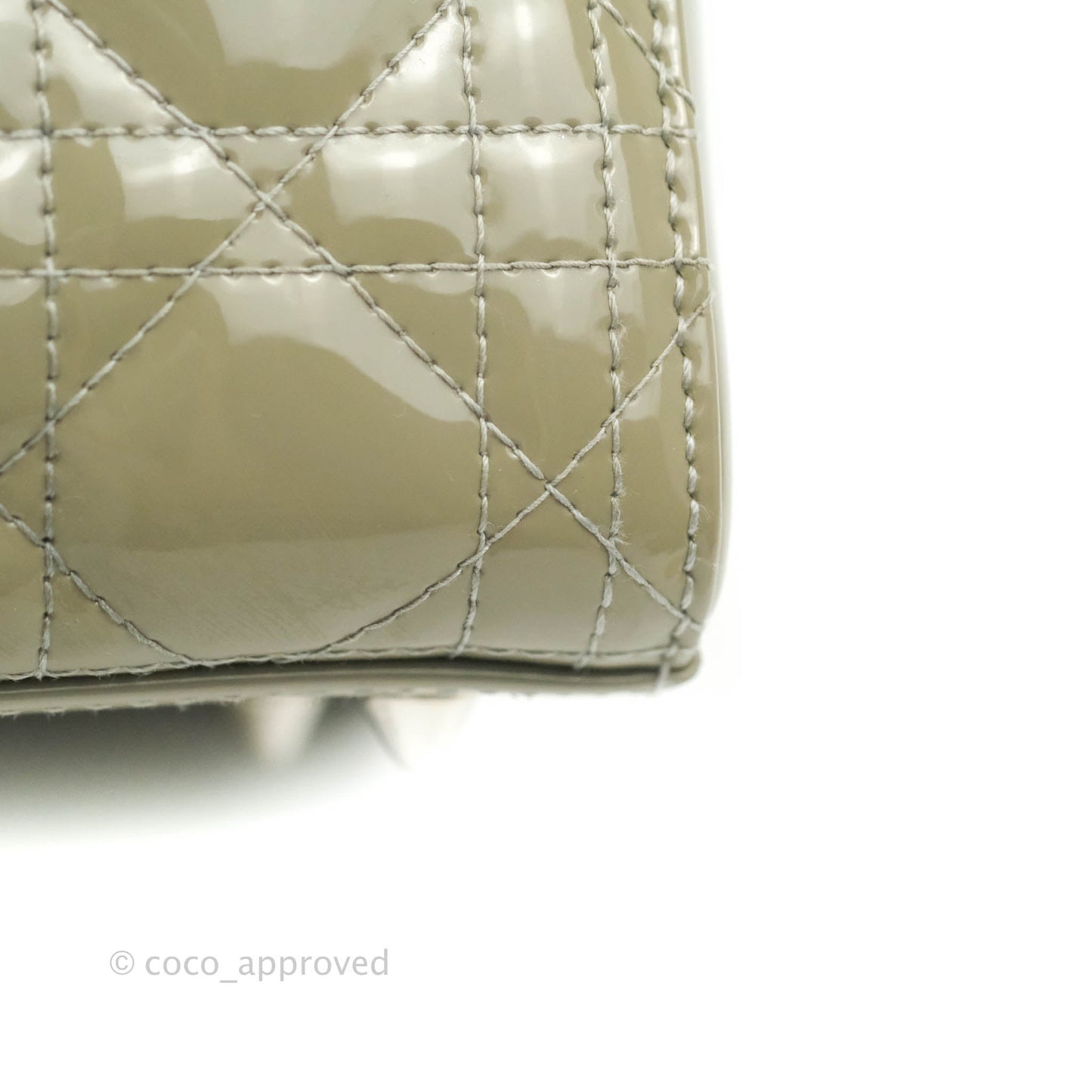 Christian Dior Medium Lady Dior Light Olive Patent Leather Silver Hardware