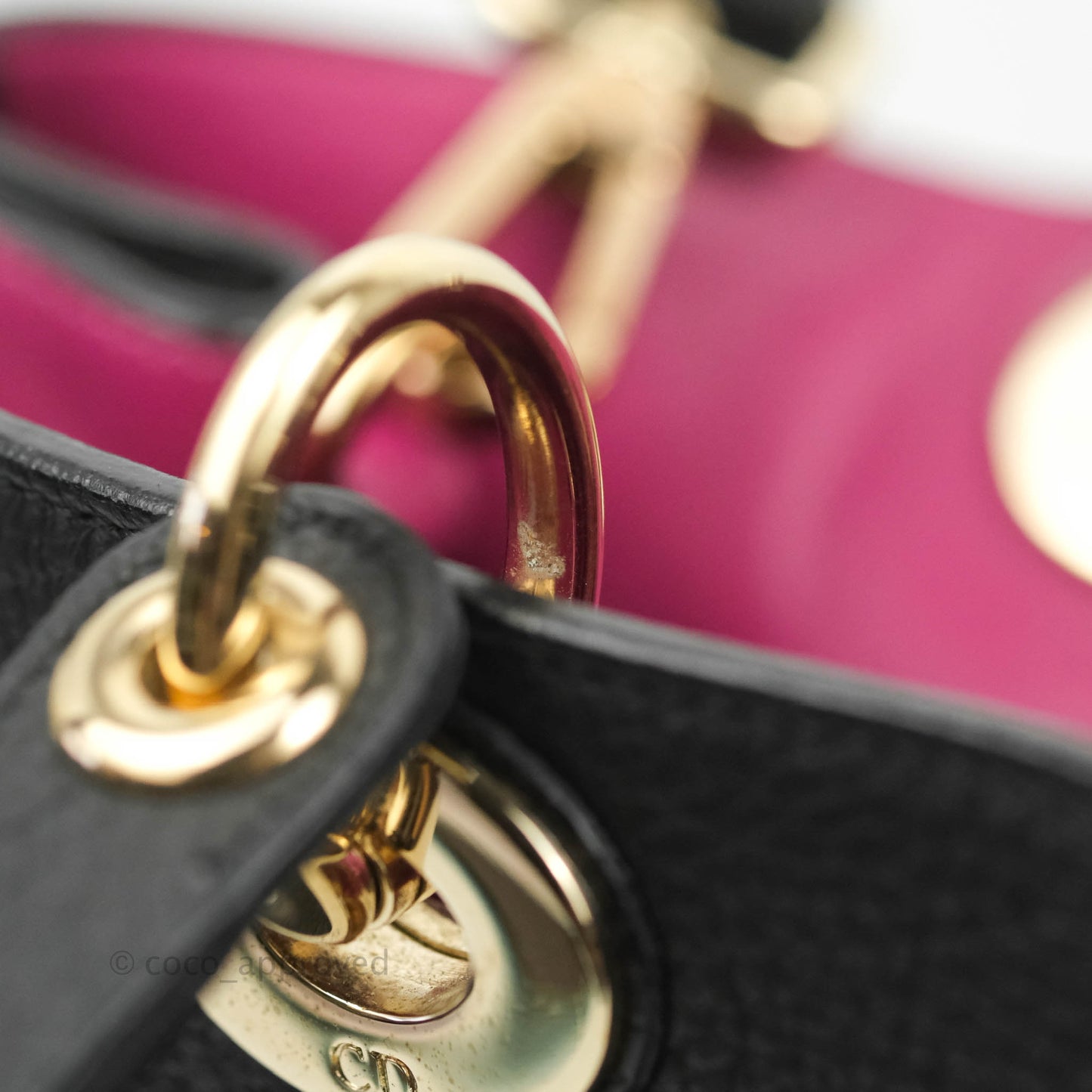 Christian Dior Medium Diorissimo Bag Black Fuchsia Grained Calfskin Gold Hardware