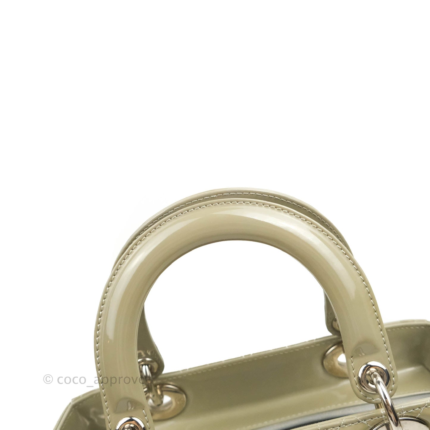 Christian Dior Medium Lady Dior Light Olive Patent Leather Silver Hardware