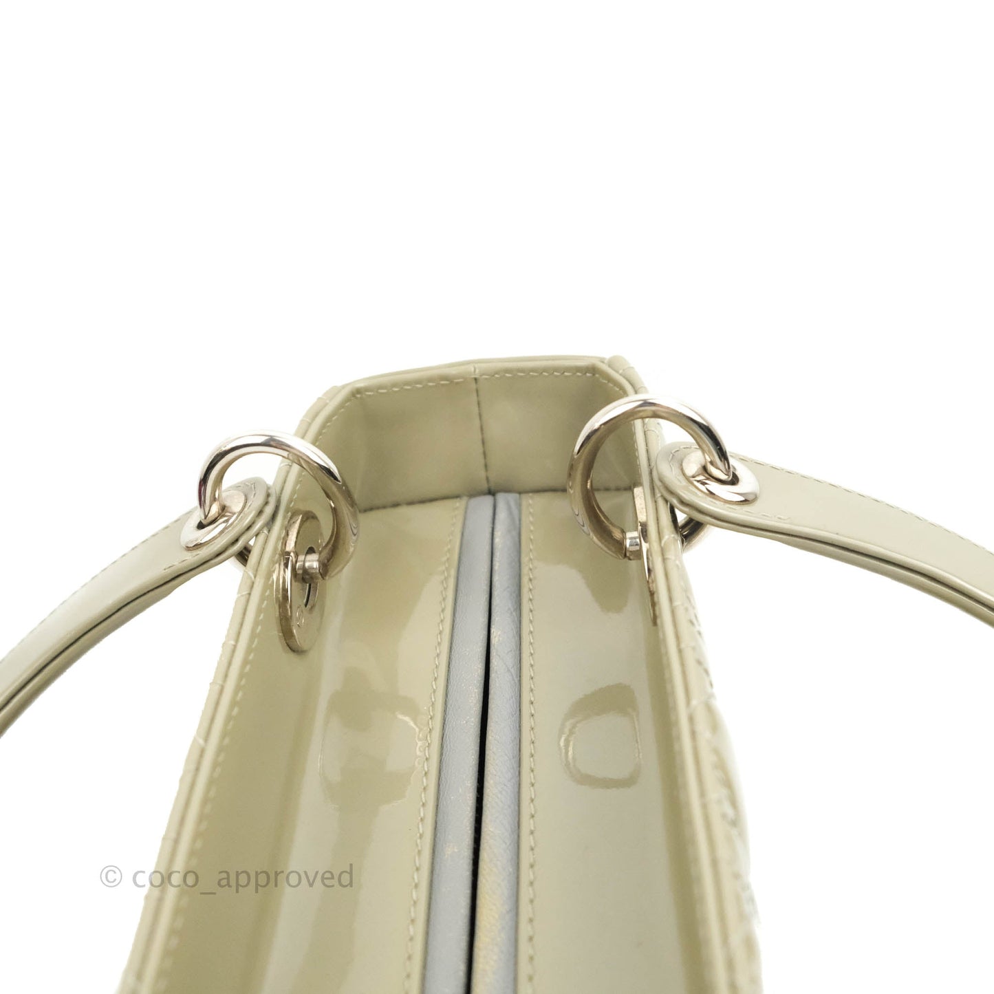 Christian Dior Medium Lady Dior Light Olive Patent Leather Silver Hardware