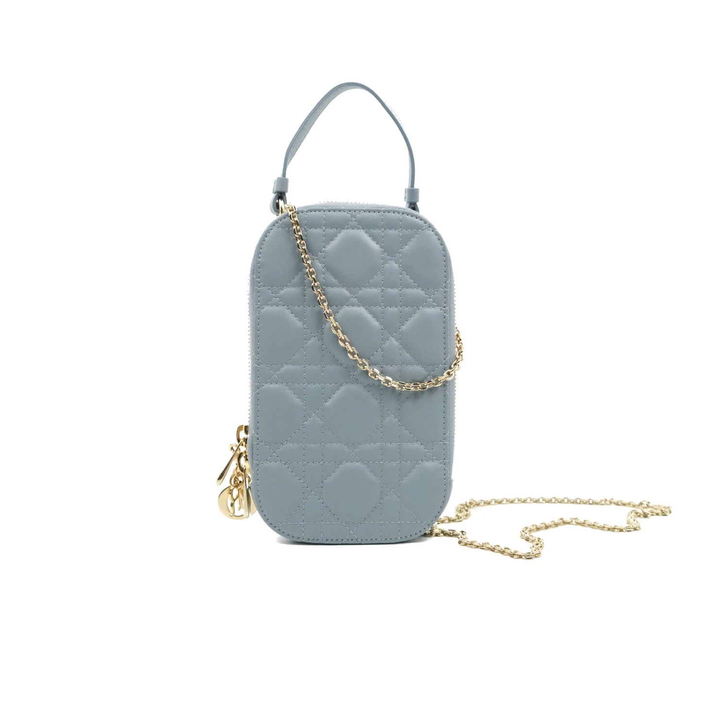 Christian Dior Lady Dior Phone Holder Cloud Blue Cannage Lambskin