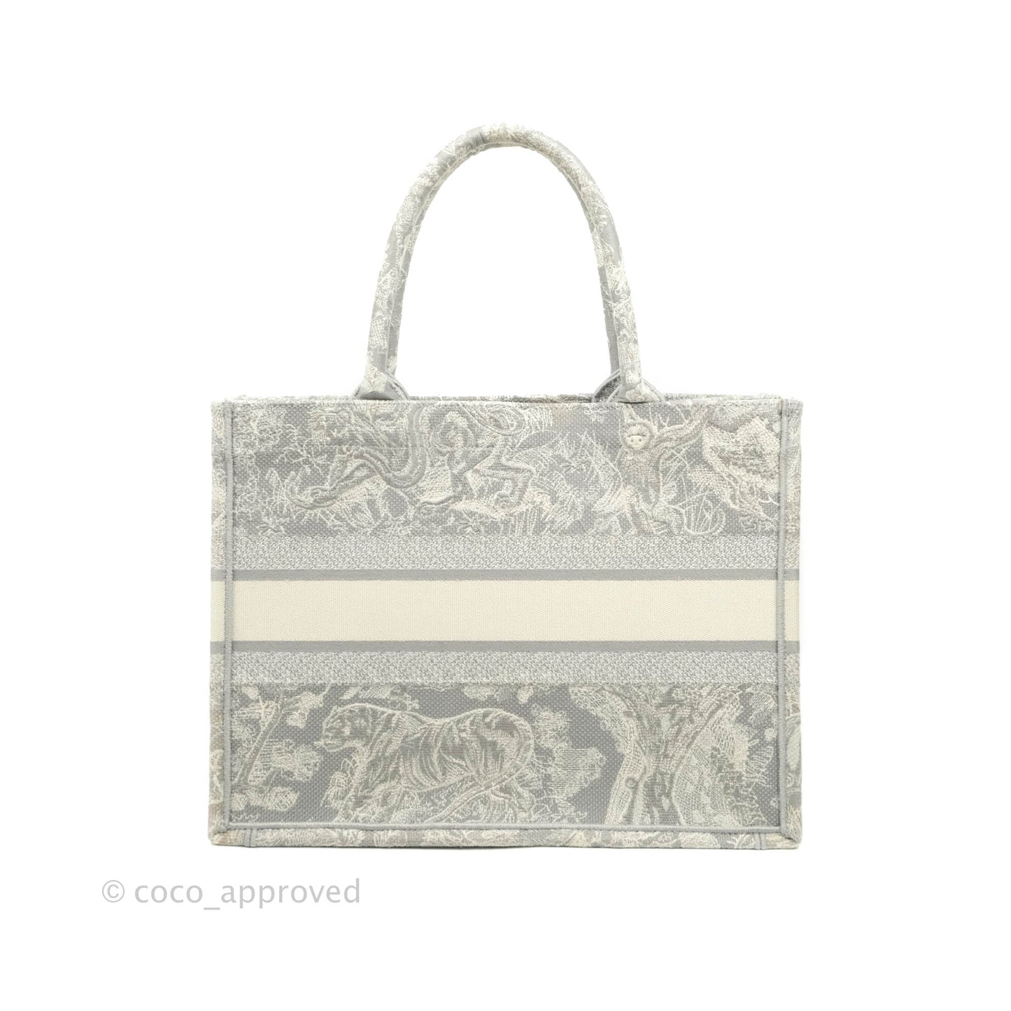 Christian Dior Medium (Old Small) Embroidered Toile De Jouy Light Grey Canvas Book Tote