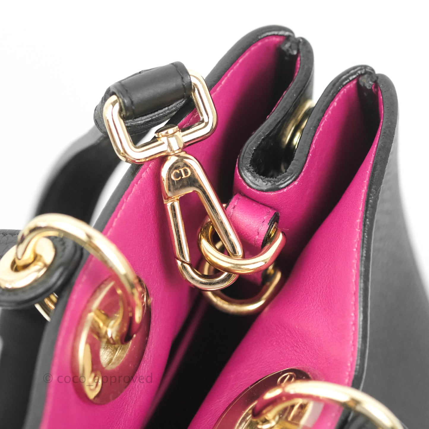 Christian Dior Medium Diorissimo Bag Black Fuchsia Grained Calfskin Gold Hardware
