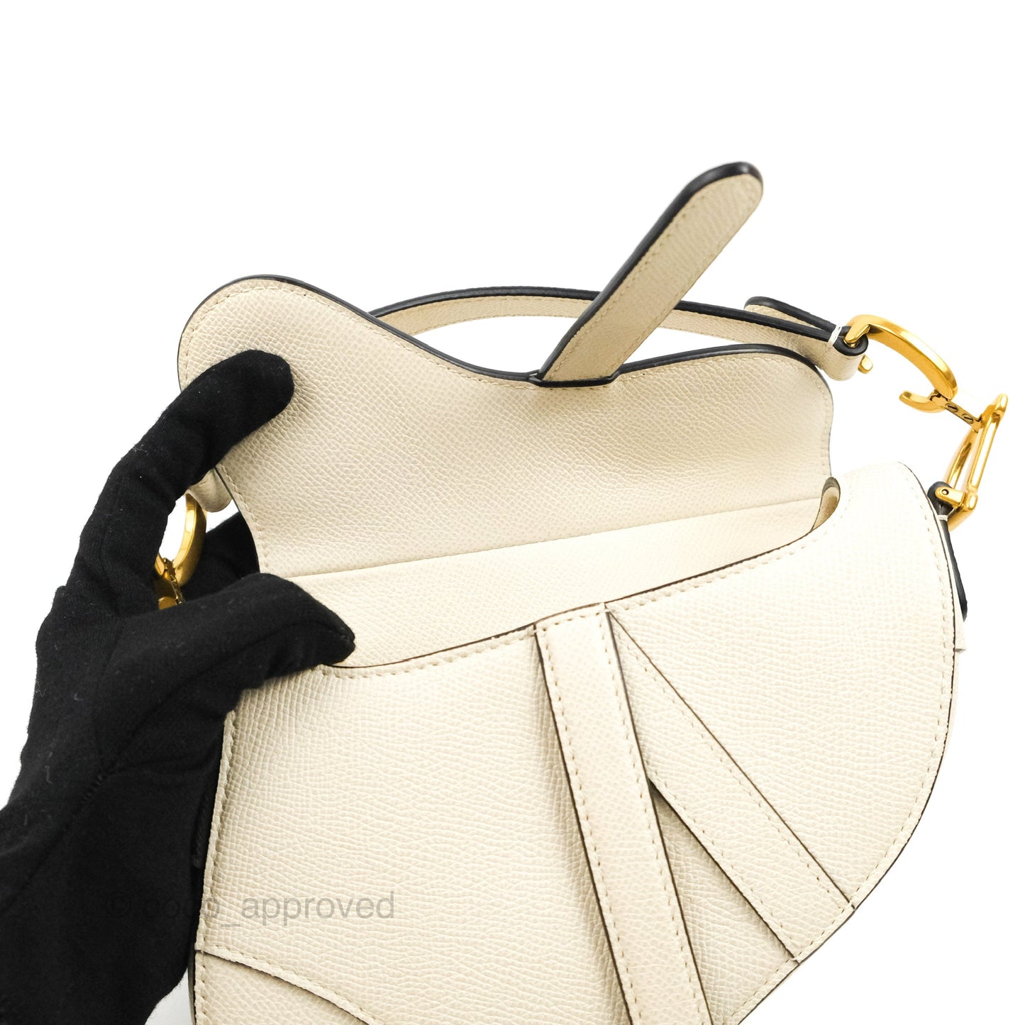 Christian Dior Mini Saddle Bag White Grained Calfskin Gold Hardware