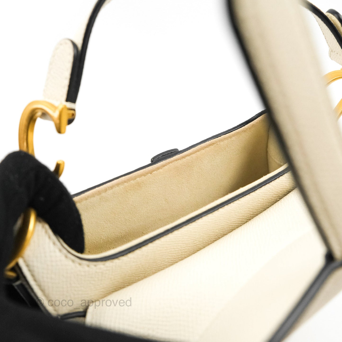 Christian Dior Mini Saddle Bag White Grained Calfskin Gold Hardware