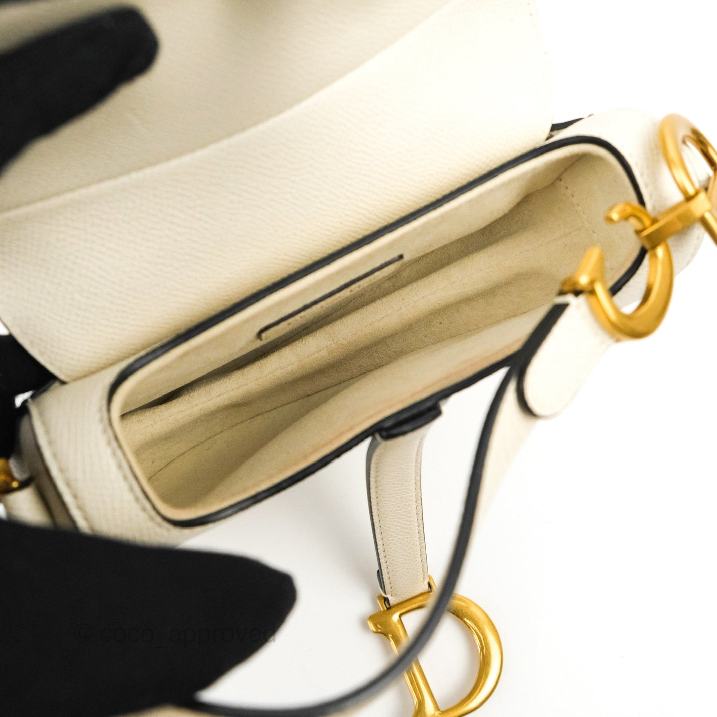 Christian Dior Mini Saddle Bag White Grained Calfskin Gold Hardware