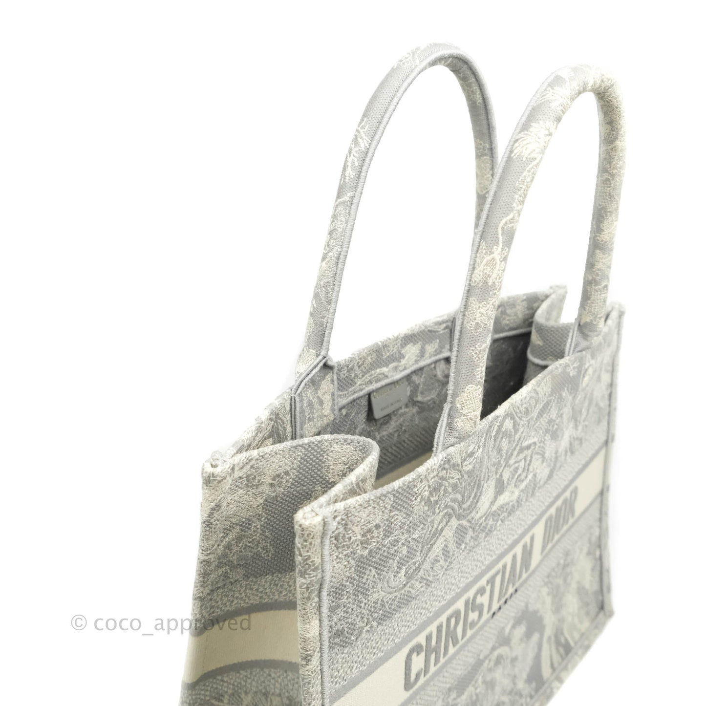 Christian Dior Medium (Old Small) Embroidered Toile De Jouy Light Grey Canvas Book Tote
