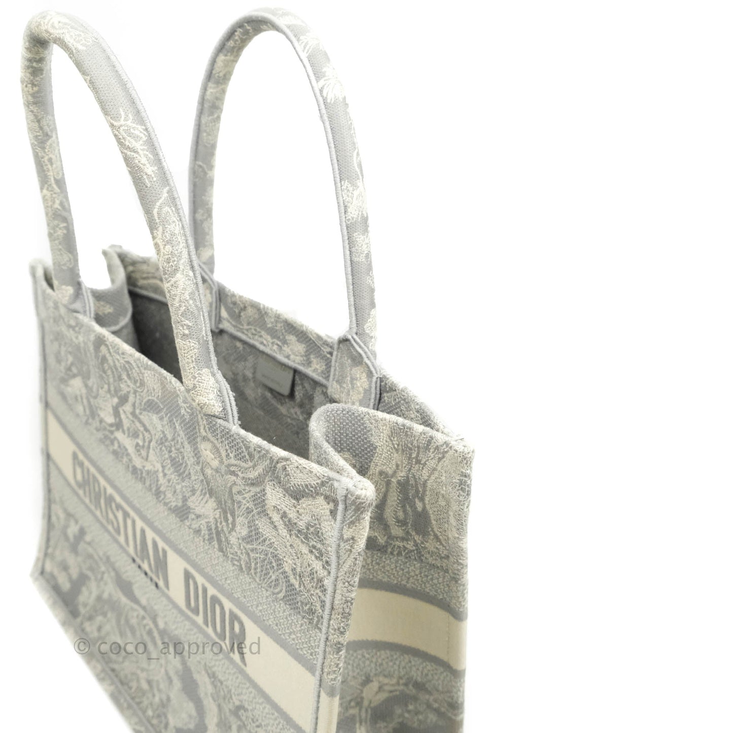 Christian Dior Medium (Old Small) Embroidered Toile De Jouy Light Grey Canvas Book Tote