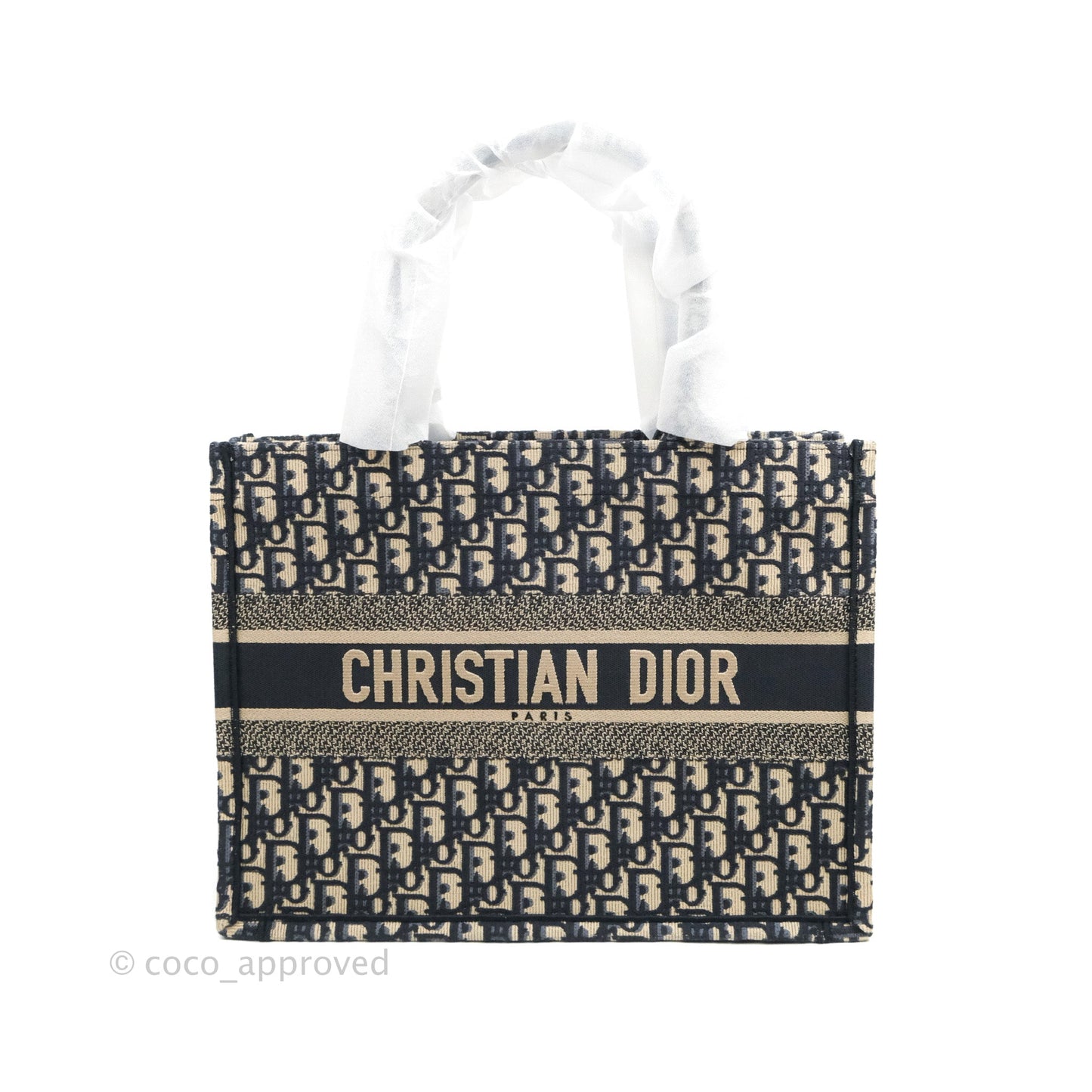 Christian Dior Medium (Old Small) Dior Navy Oblique Embroidery Canvas Book Tote