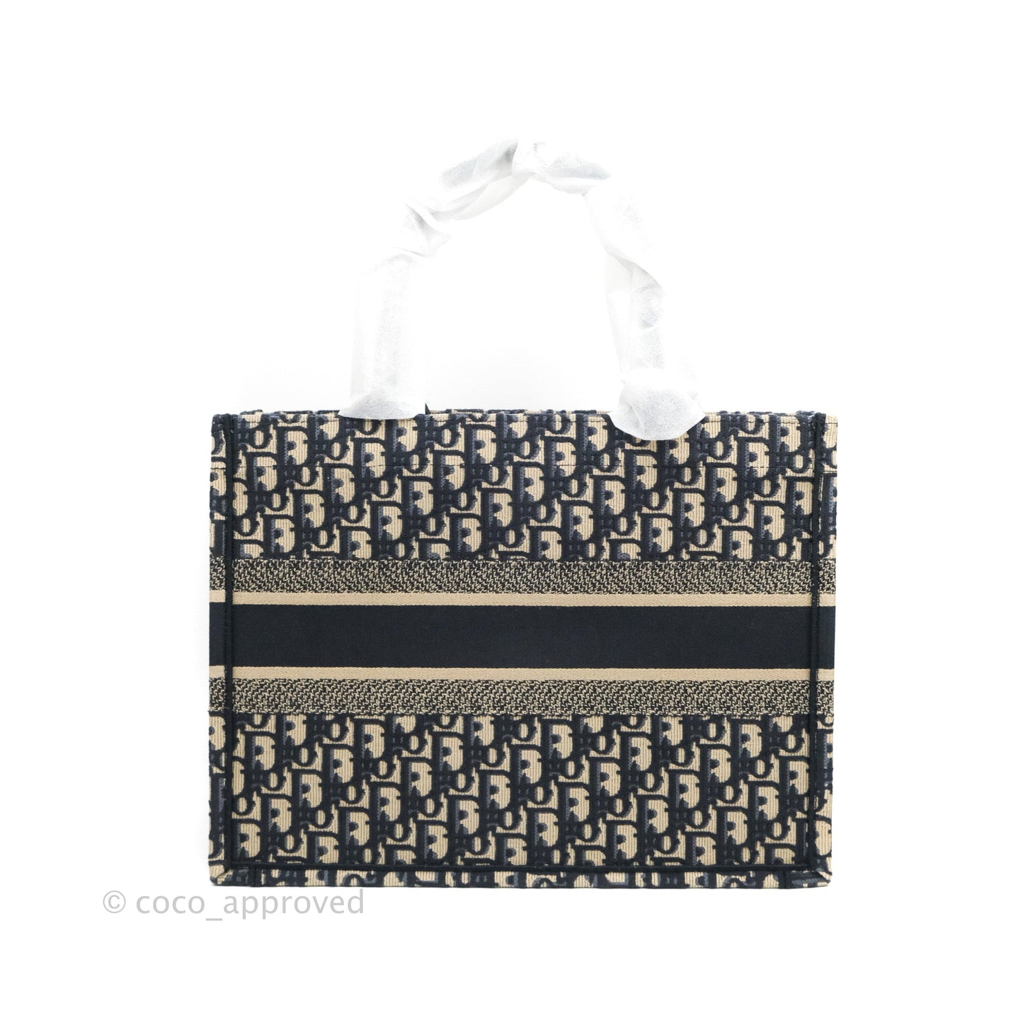 Christian Dior Medium (Old Small) Dior Navy Oblique Embroidery Canvas Book Tote