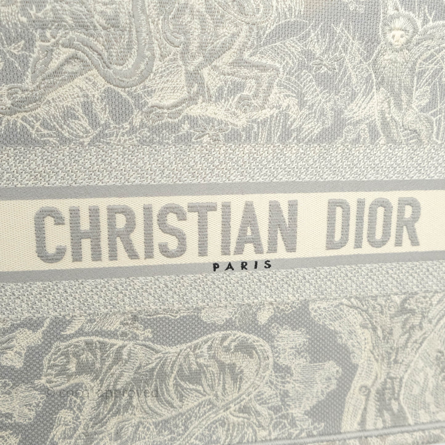 Christian Dior Medium (Old Small) Embroidered Toile De Jouy Light Grey Canvas Book Tote