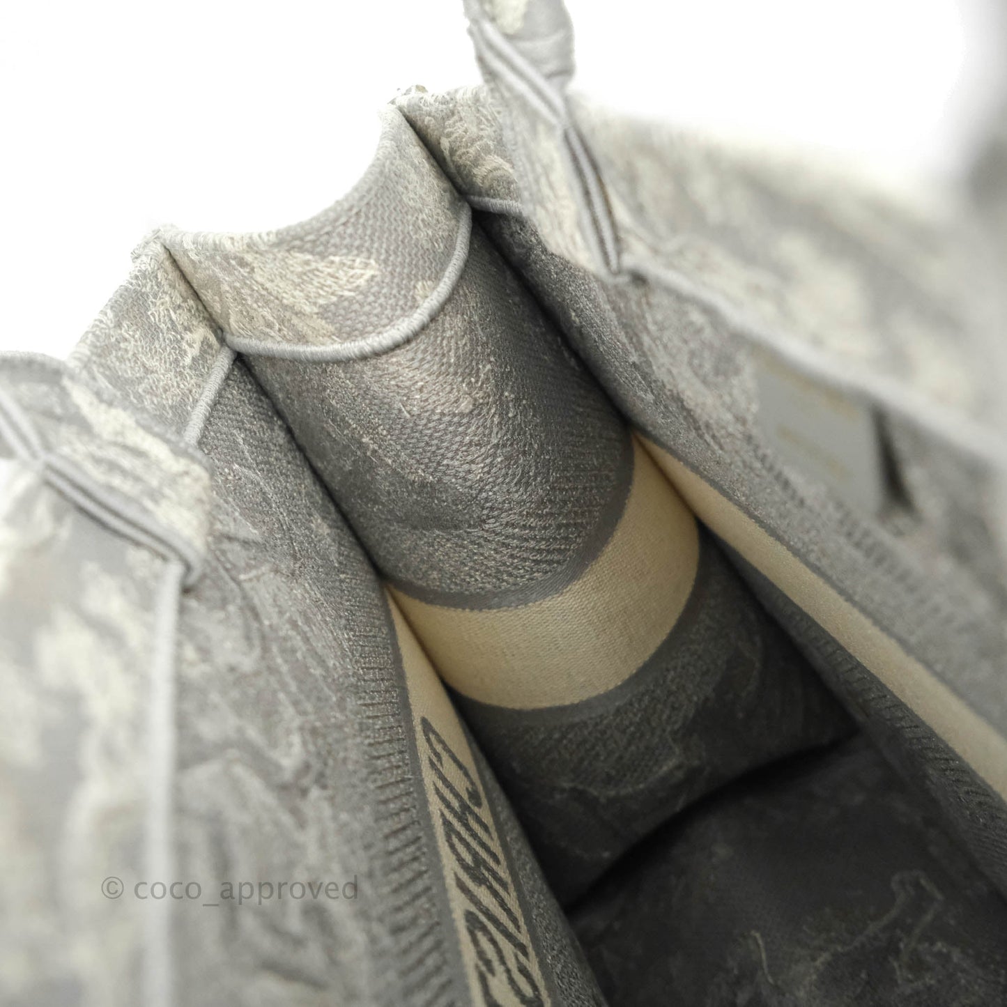 Christian Dior Medium (Old Small) Embroidered Toile De Jouy Light Grey Canvas Book Tote