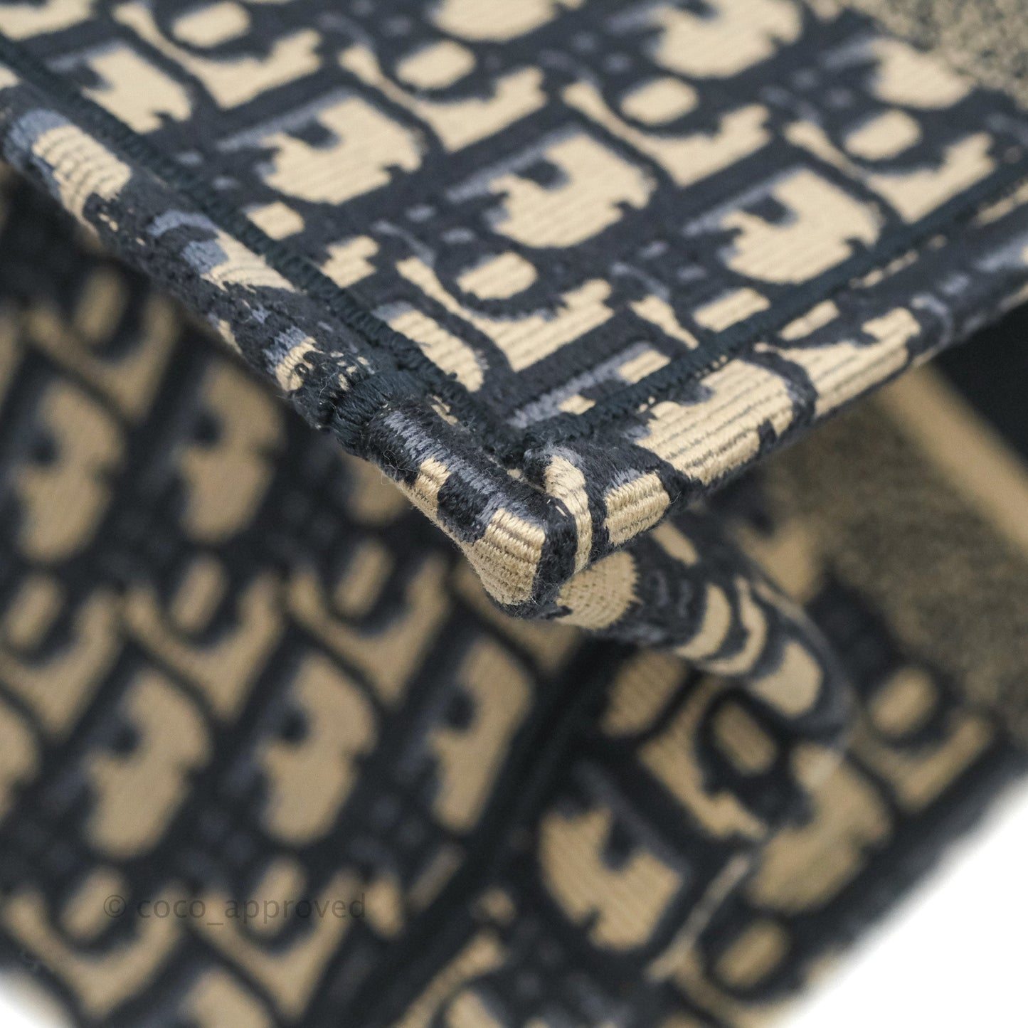 Christian Dior Medium (Old Small) Dior Navy Oblique Embroidery Canvas Book Tote