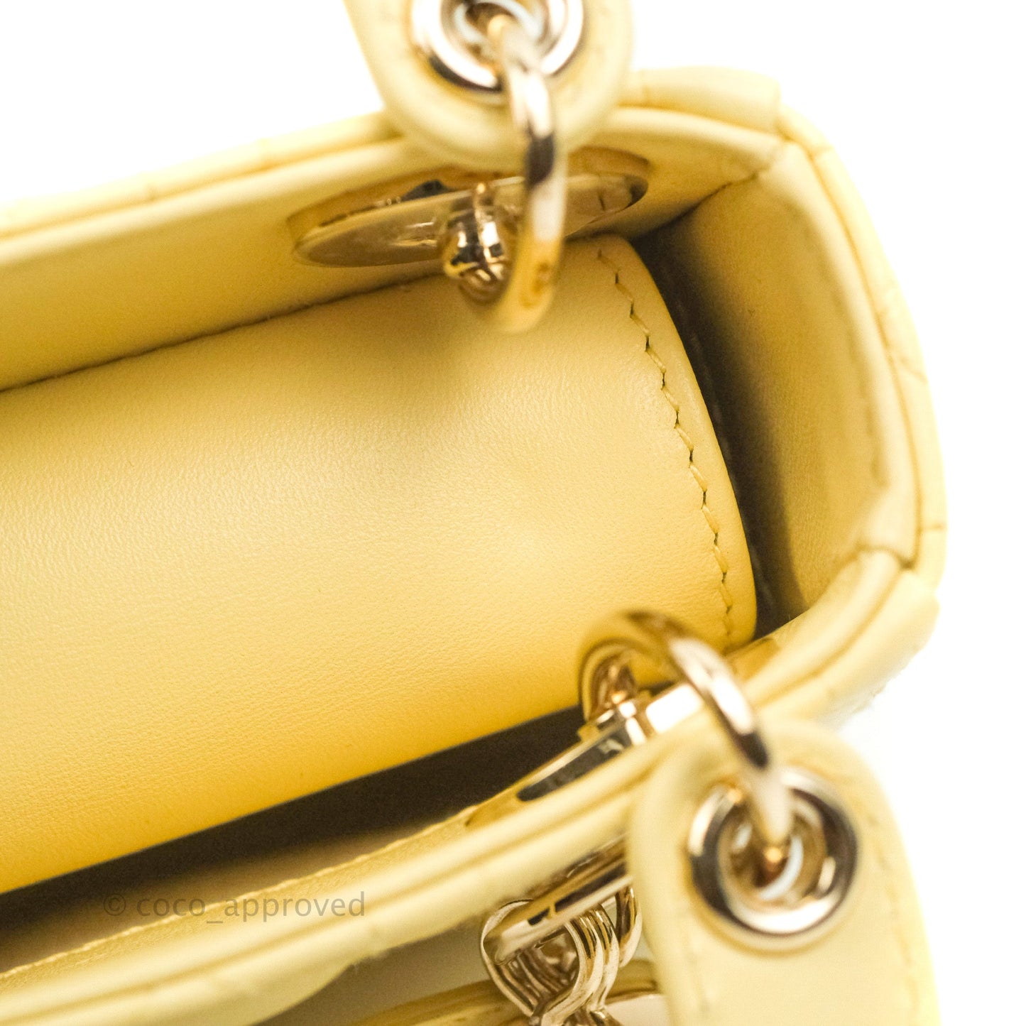 Christian Dior Micro Lady Dior Cannage Pale Yellow Lambskin Gold Hardware