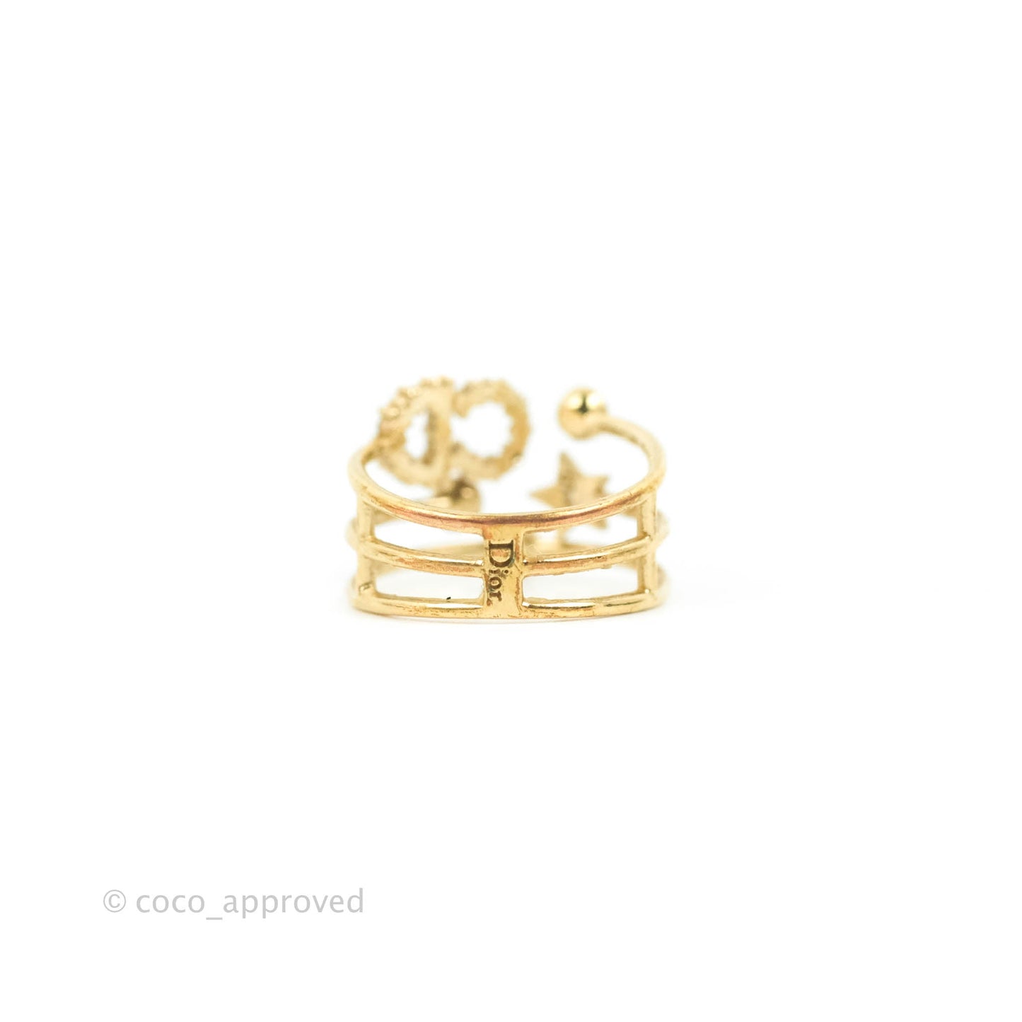 Christian Dior Shiny-D Ring Crystals Gold Tone Size S