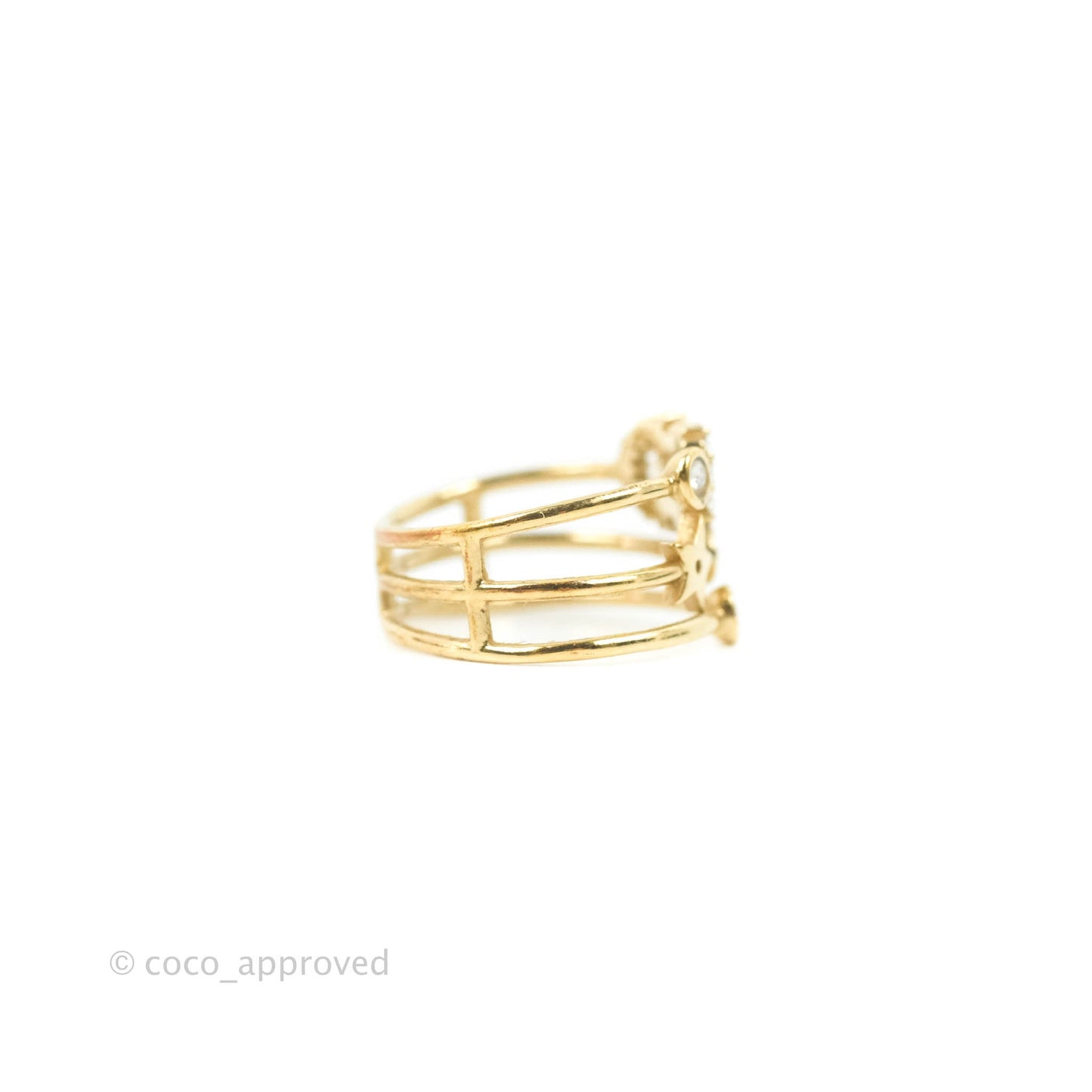 Christian Dior Shiny-D Ring Crystals Gold Tone Size S