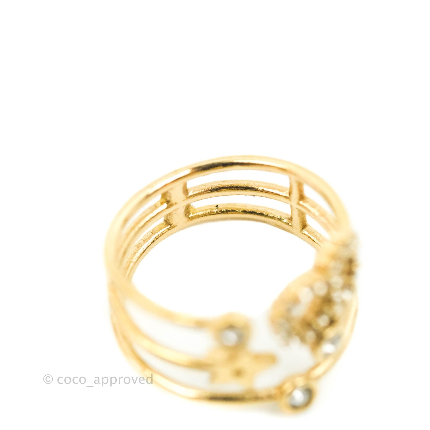 Christian Dior Shiny-D Ring Crystals Gold Tone Size S