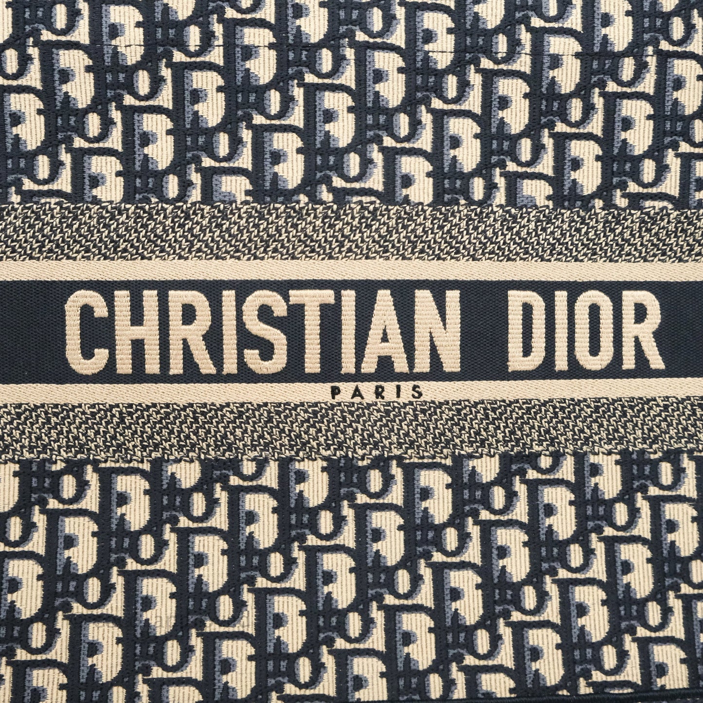 Christian Dior Medium (Old Small) Dior Navy Oblique Embroidery Canvas Book Tote