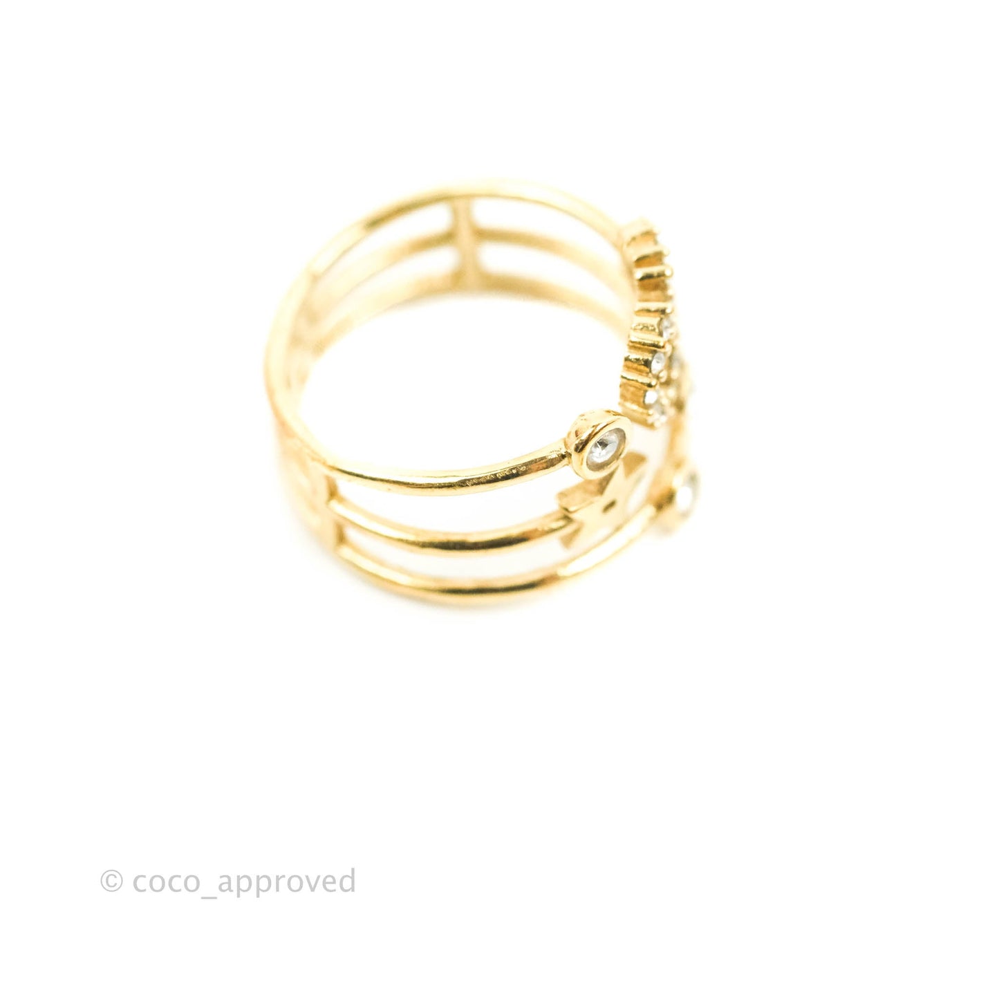 Christian Dior Shiny-D Ring Crystals Gold Tone Size S