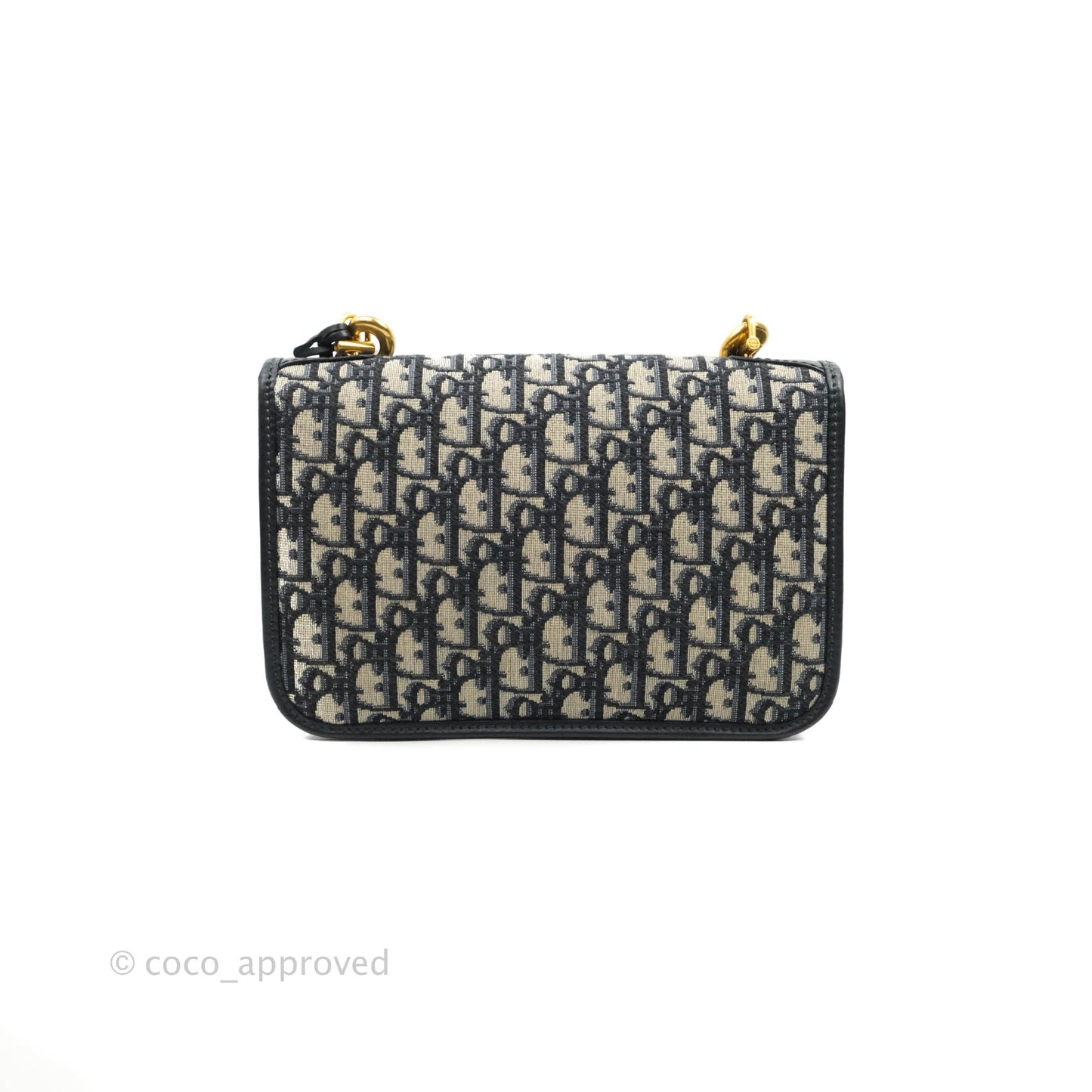 Christian Dior Oblique Small DiorAddict Flap Bag Navy Blue Aged Gold Hardware