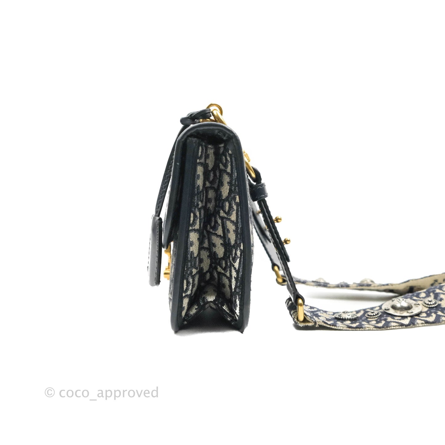 Christian Dior Oblique Small DiorAddict Flap Bag Navy Blue Aged Gold Hardware