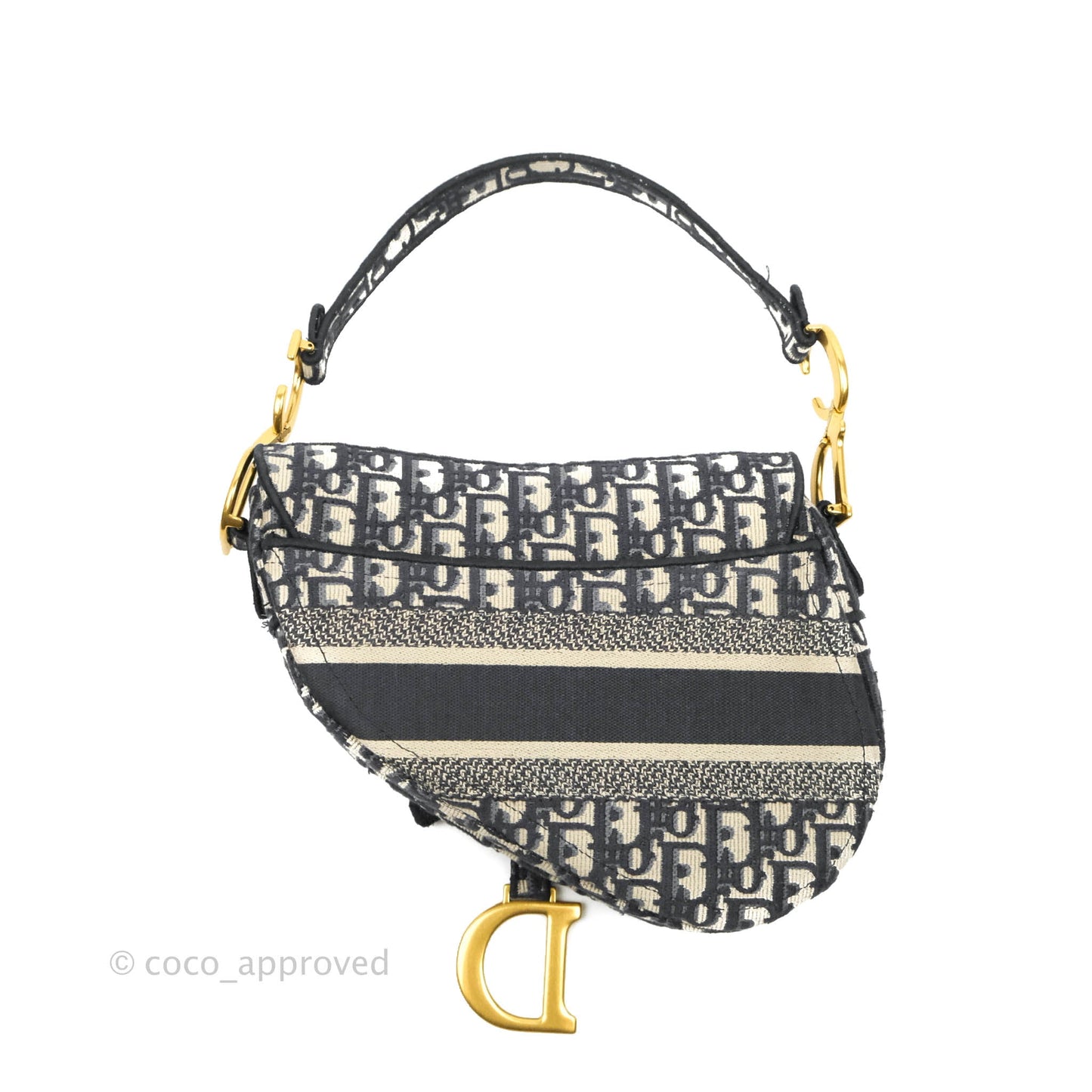 Christian Dior Navy Saddle Bag Dior Oblique Embroidery Gold Hardware