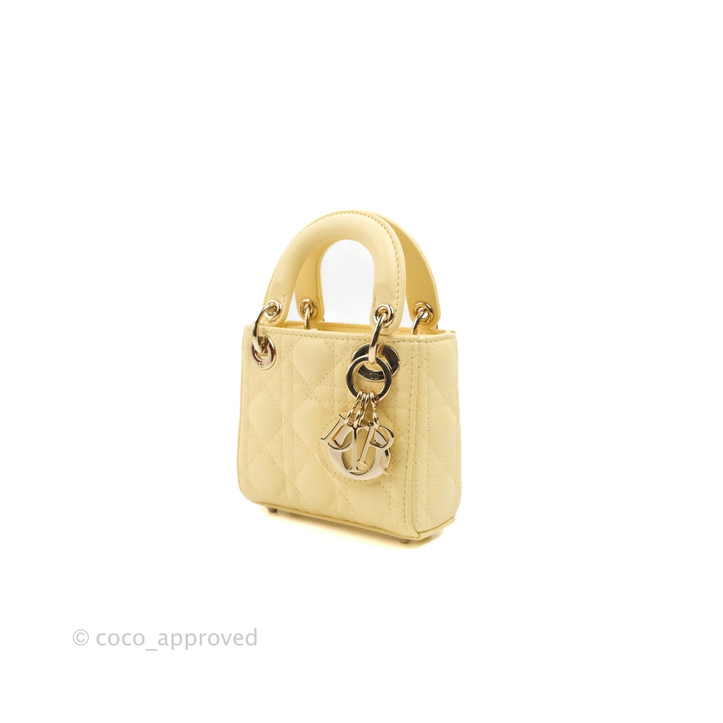 Christian Dior Micro Lady Dior Cannage Pale Yellow Lambskin Gold Hardware