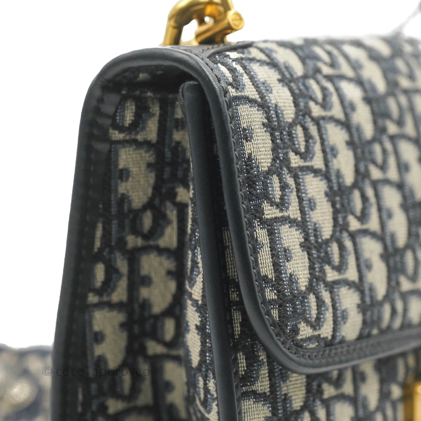 Christian Dior Oblique Small DiorAddict Flap Bag Navy Blue Aged Gold Hardware