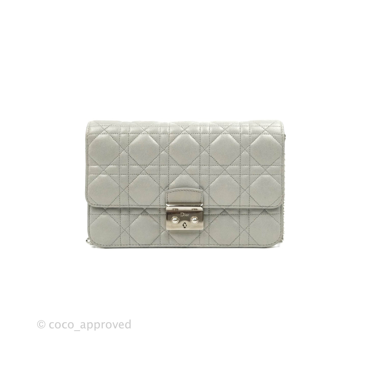 Christian Dior Miss Dior WOC Cannage Metallic Grey Silver Hardware